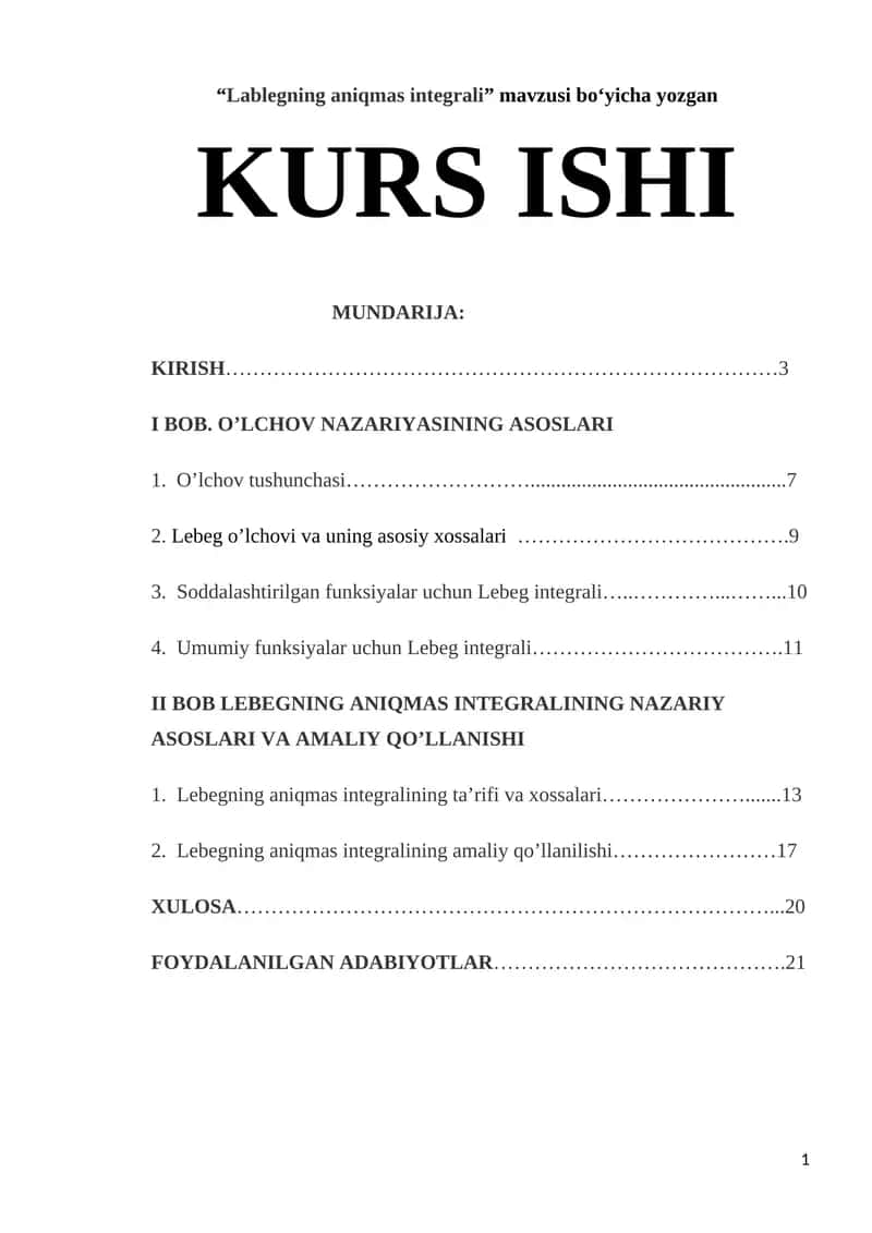Lablegning aniqmas integrali 1