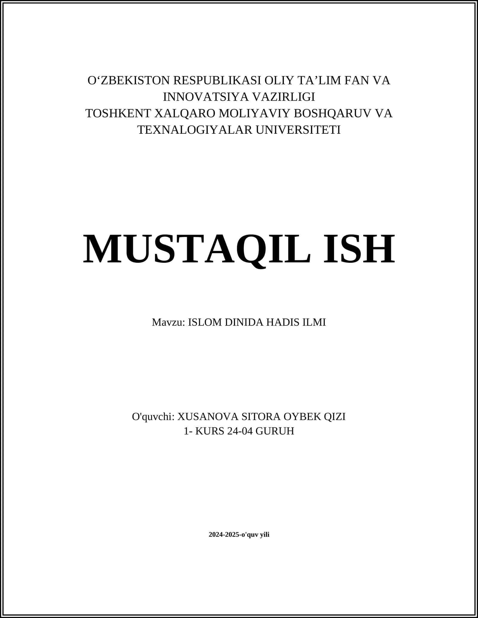 ISLOM DINIDA HADIS ILMI 1