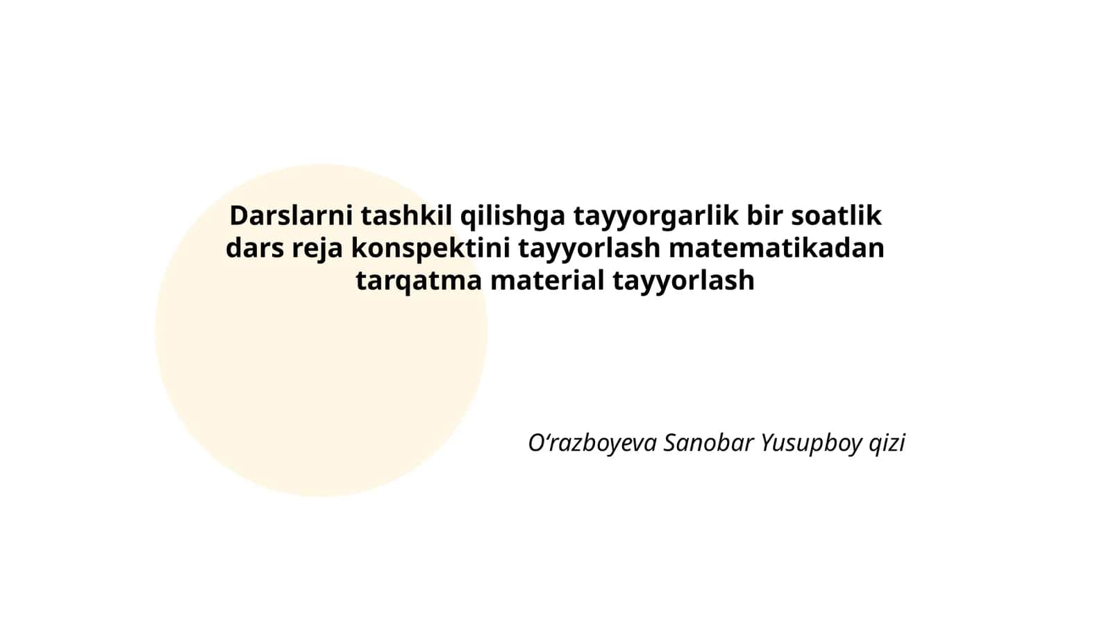 Soatlik Dars Reja Konspekti (Matematika) 1