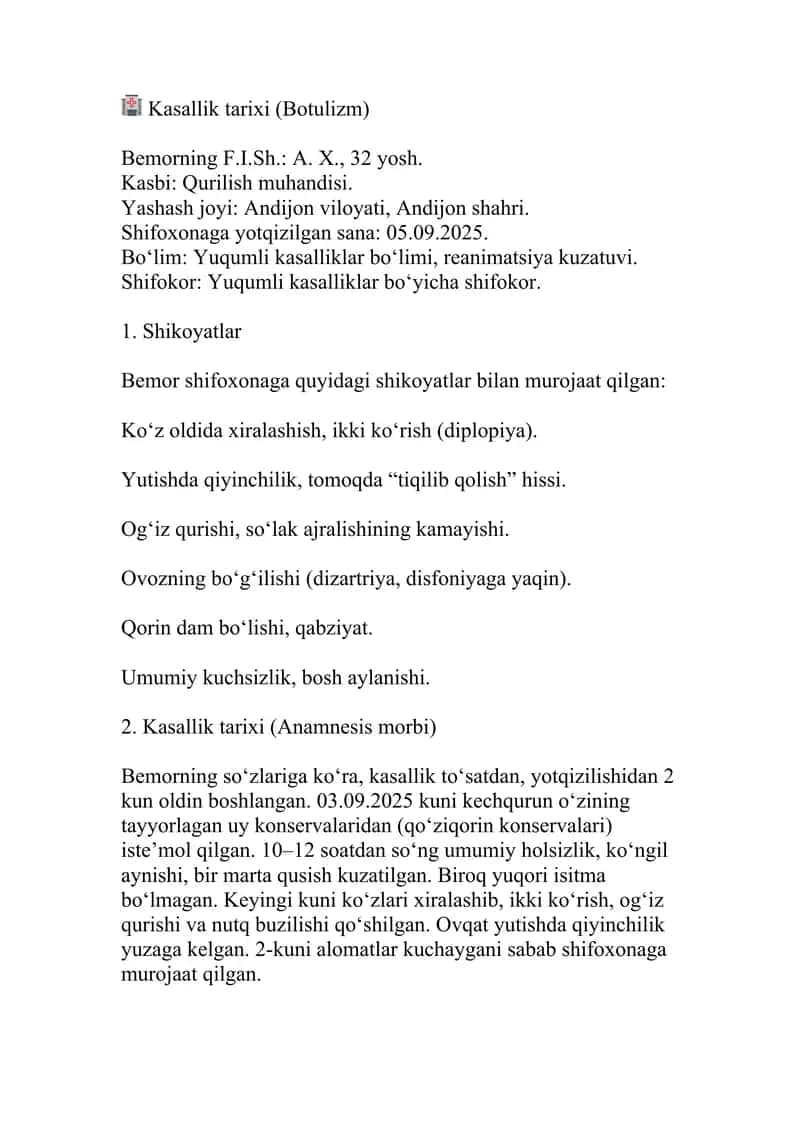 Botulizm kasallik tarixi 1