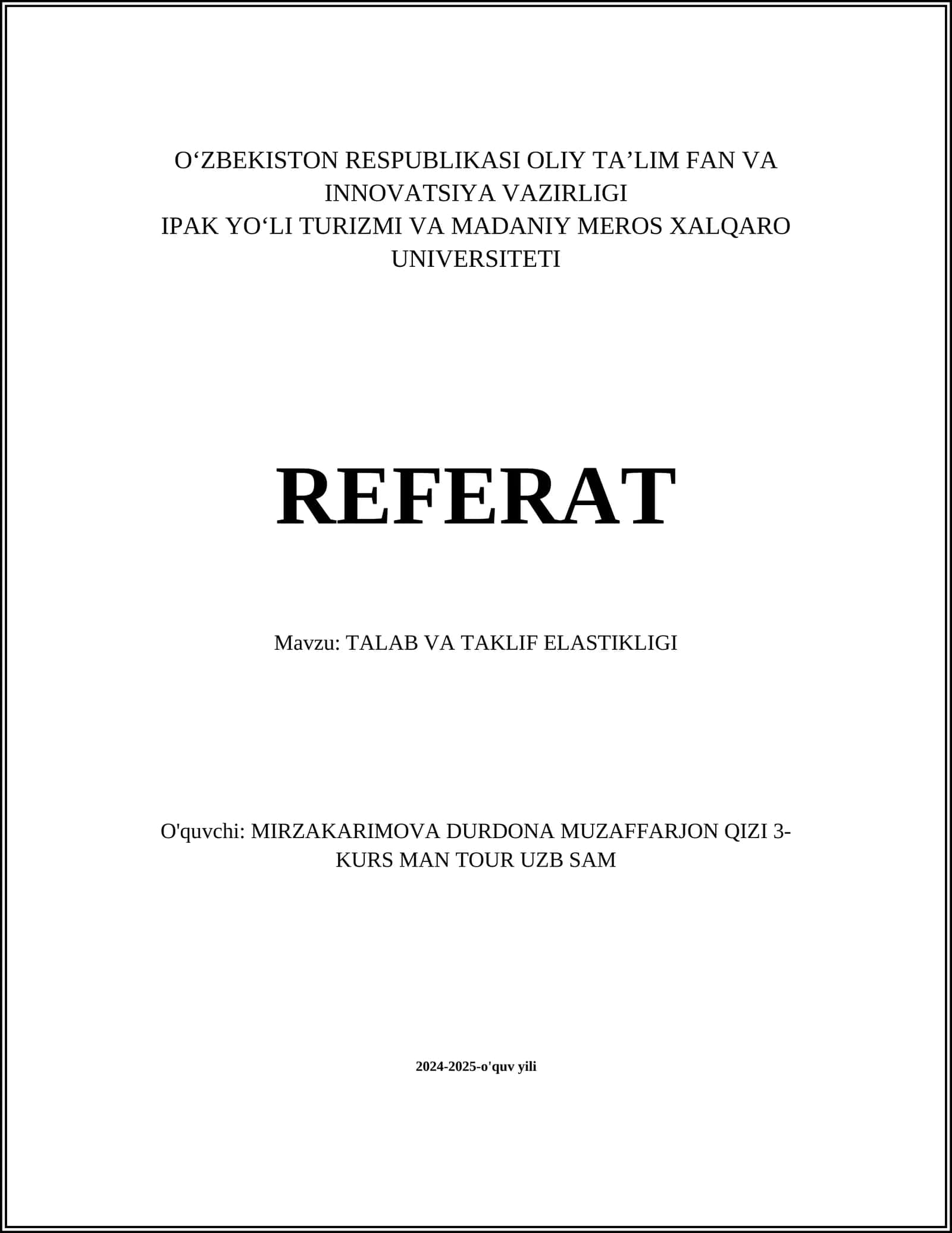 TALAB VA TAKLIF ELASTIKLIGI 1