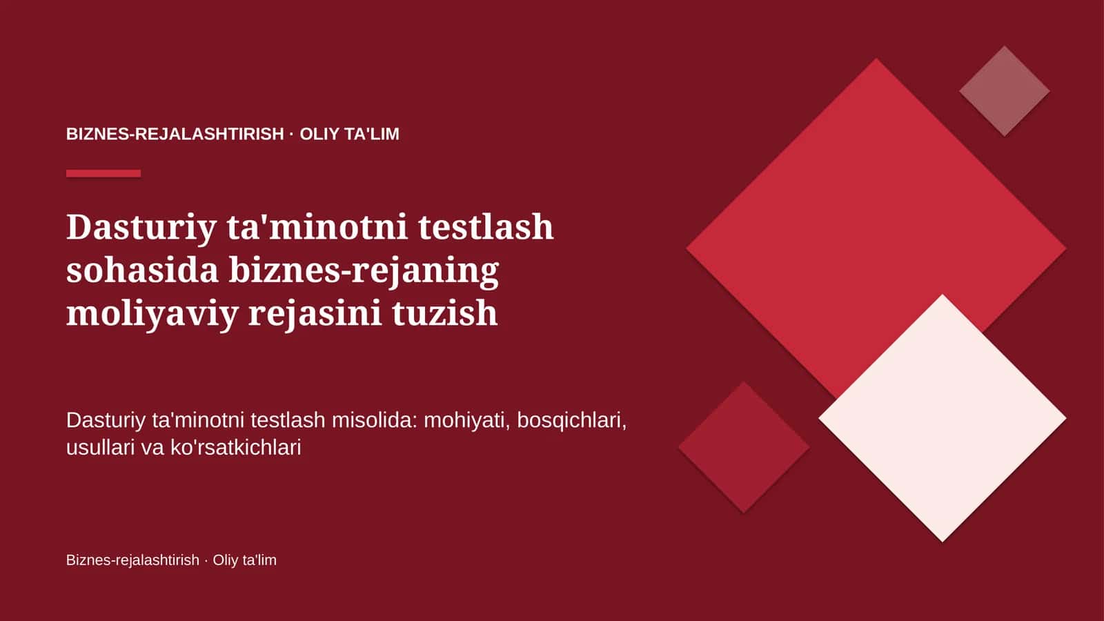 dasturiy ta'minotni testlash sohasida biznes rejaning moliyaviy rejasini tuzish 2591 1