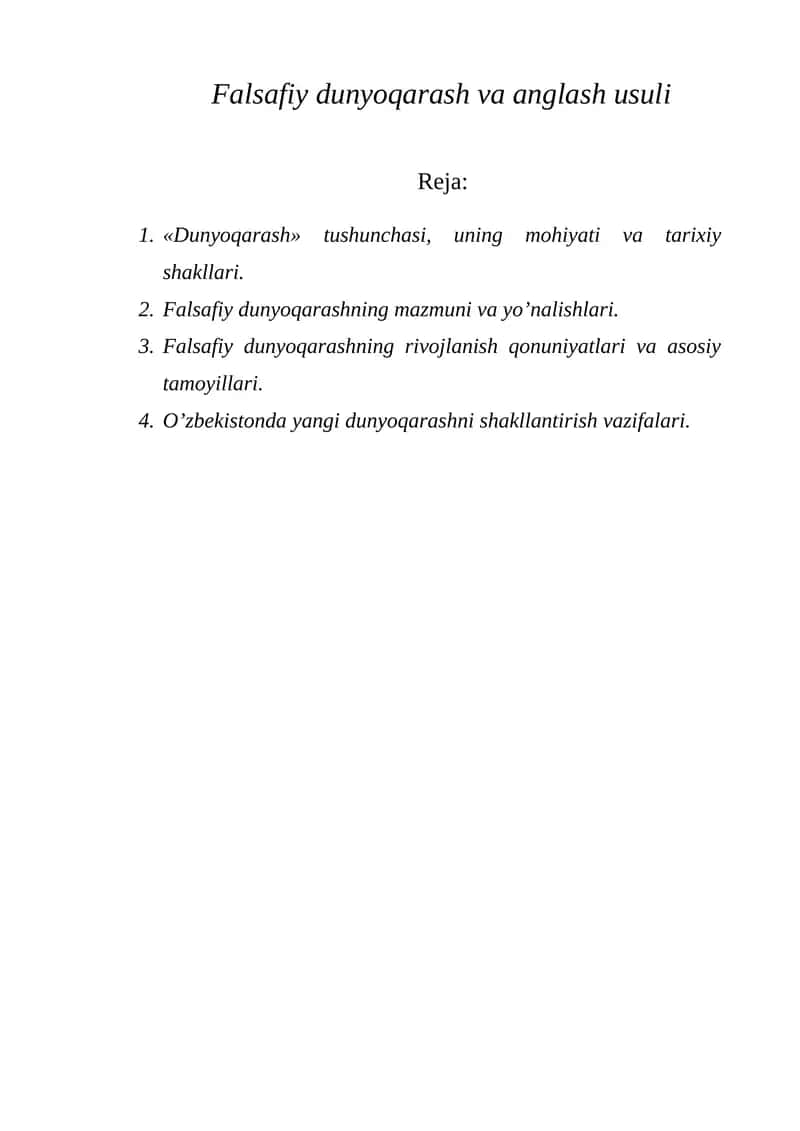 Falsafiy dunyoqarash va anglash usuli 1