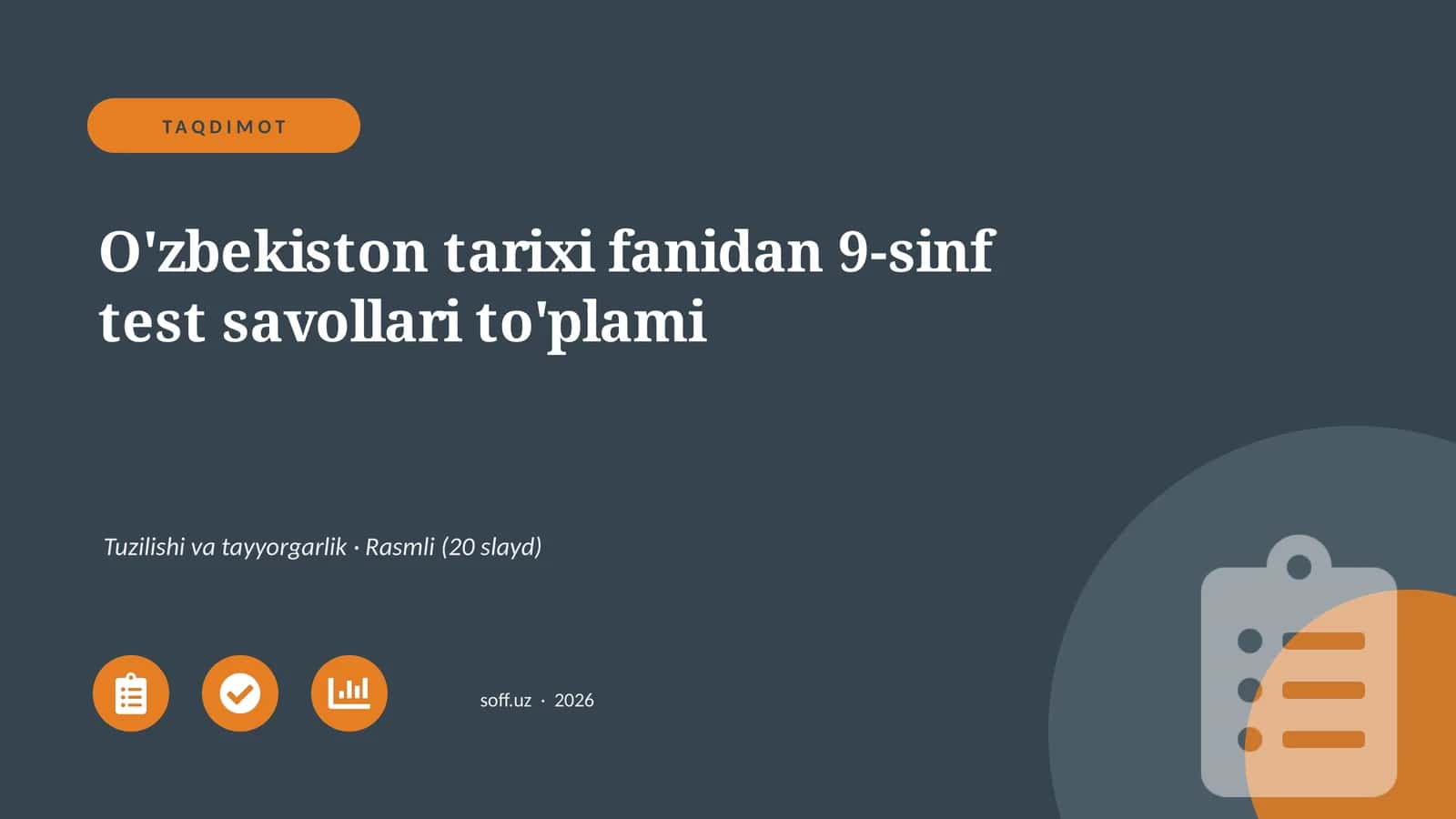 O'zbekiston tarixi fanidan 9-sinf test savollari to'plami 1