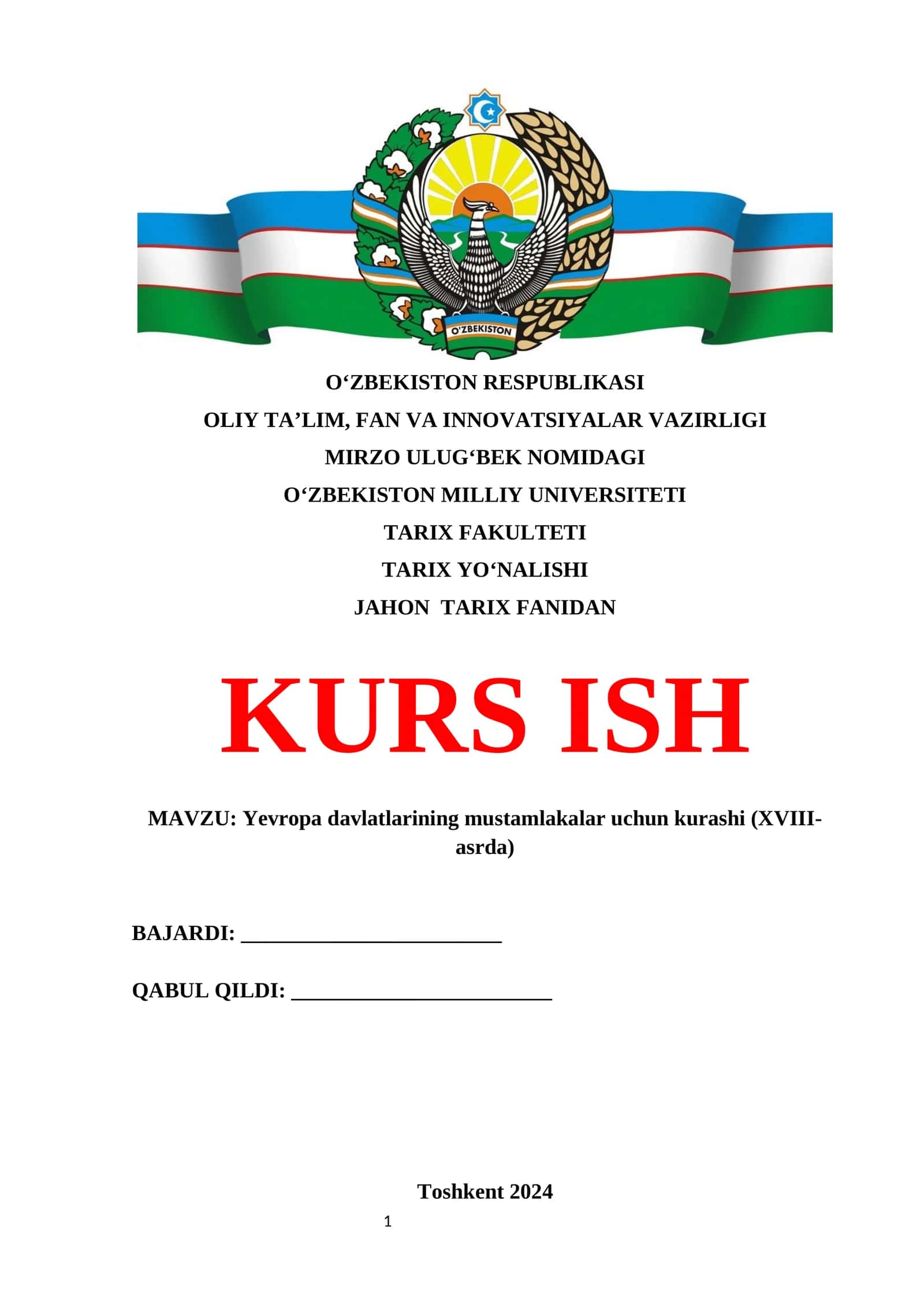 Yevropa davlatlarining mustamlakalar uchun kurashi (XVIII- asrda) 1