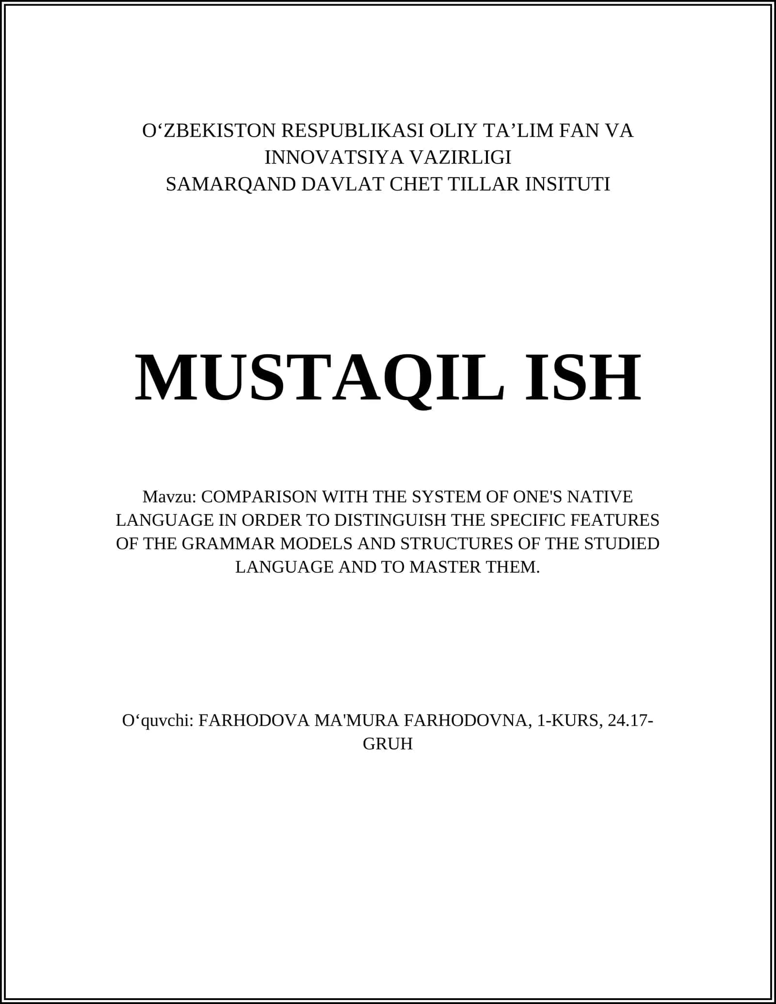 COMPARISON WITH THE SYSTEM OF ONE'S NATIVE LANGUAGE 1