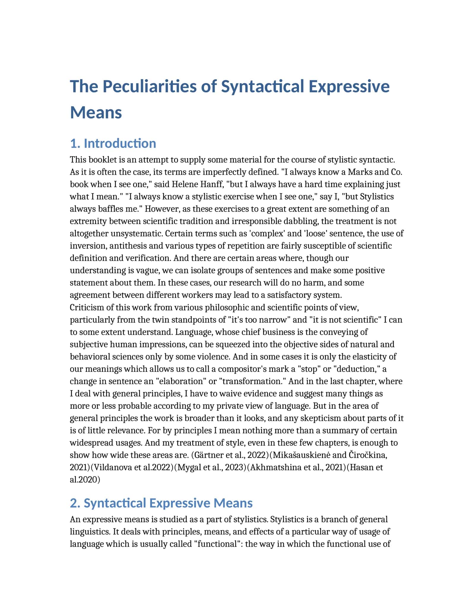 Peculiarities of Syntactical Expressive Means 1