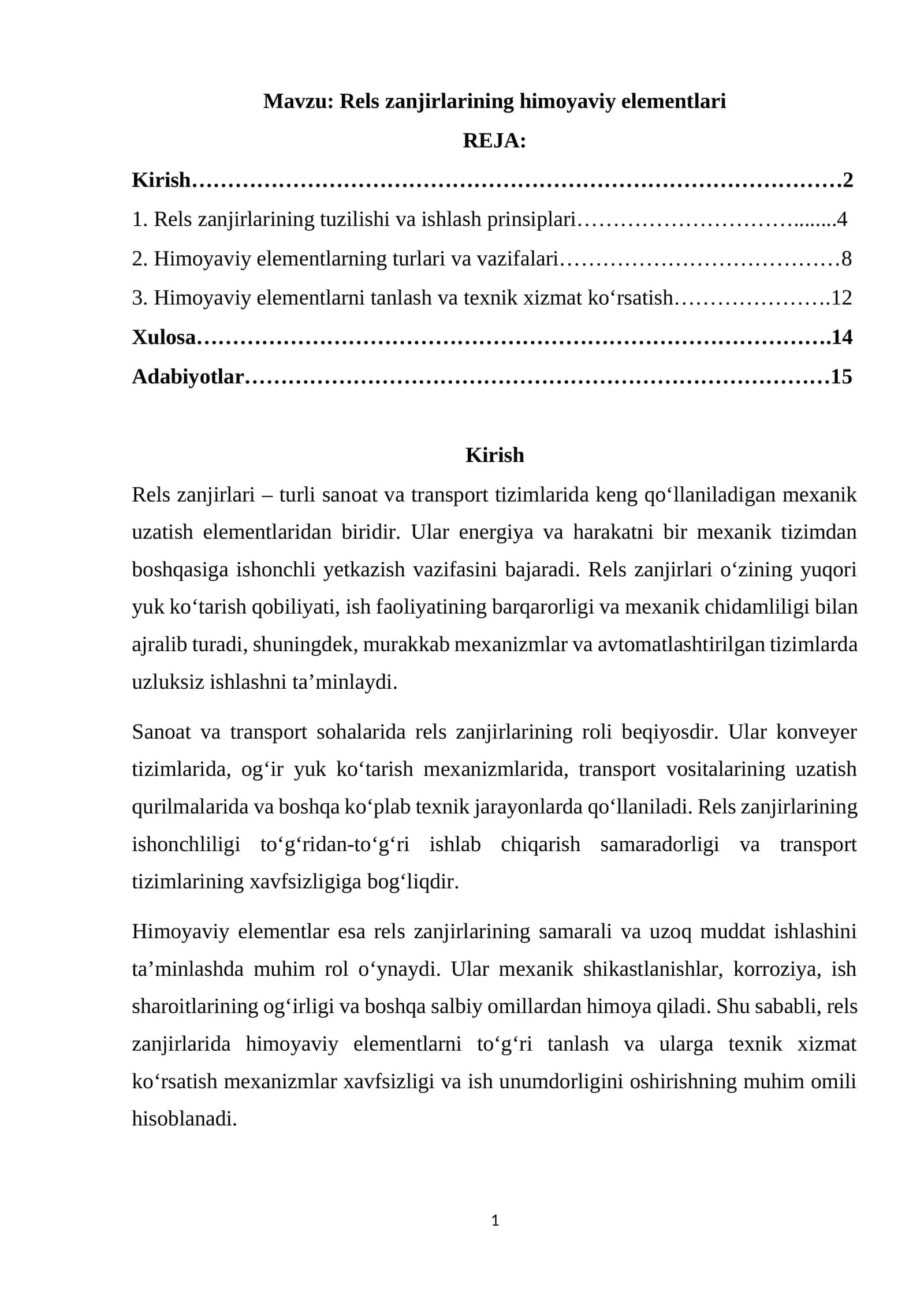 Rels zanjirlarining himoyaviy elementlari 1