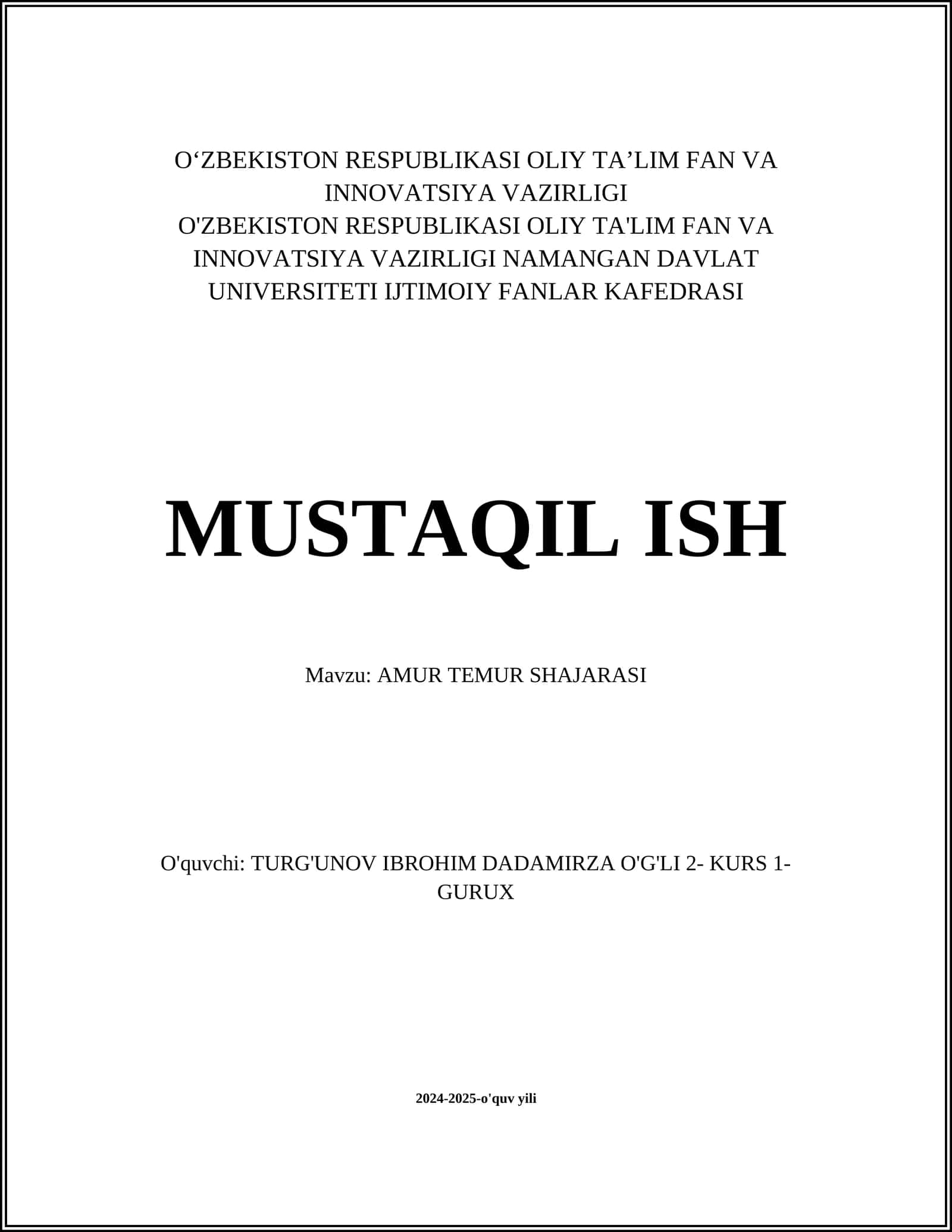 AMUR TEMUR SHAJARASI 1