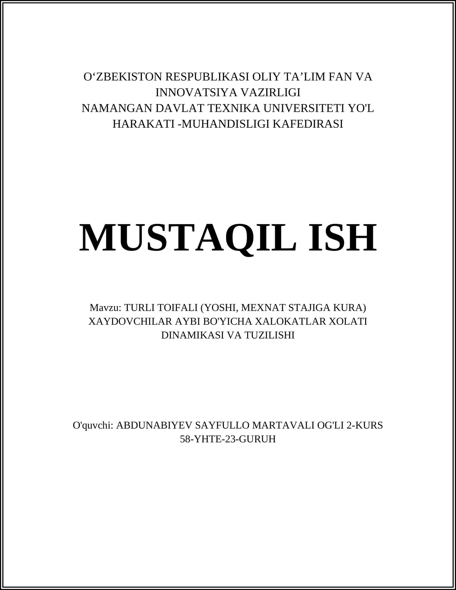 Transport vositalari xavfsizligi 1