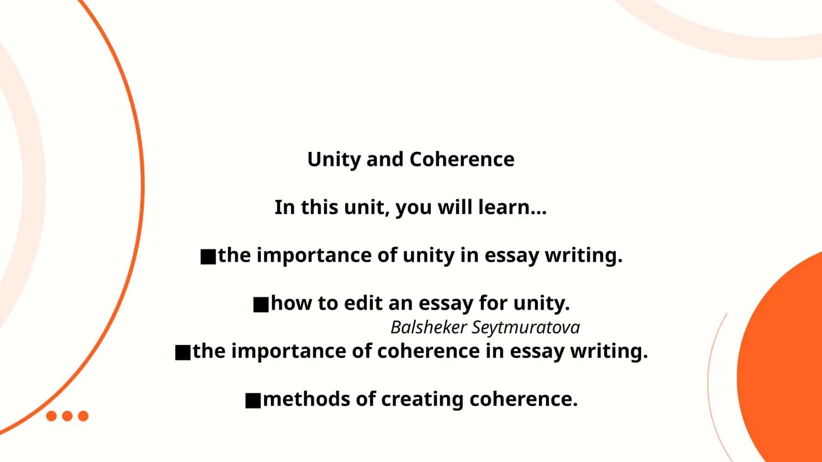 Unity and Coherence 1