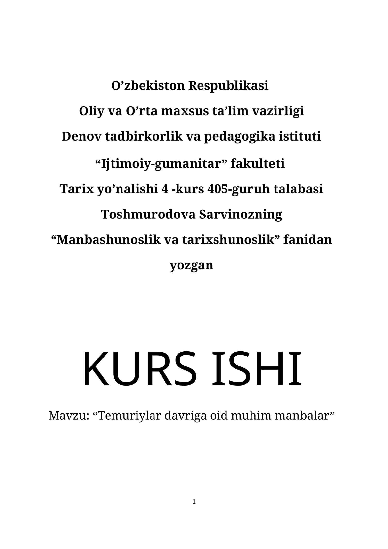 Temuriylar davriga oid muhim manbalar 1