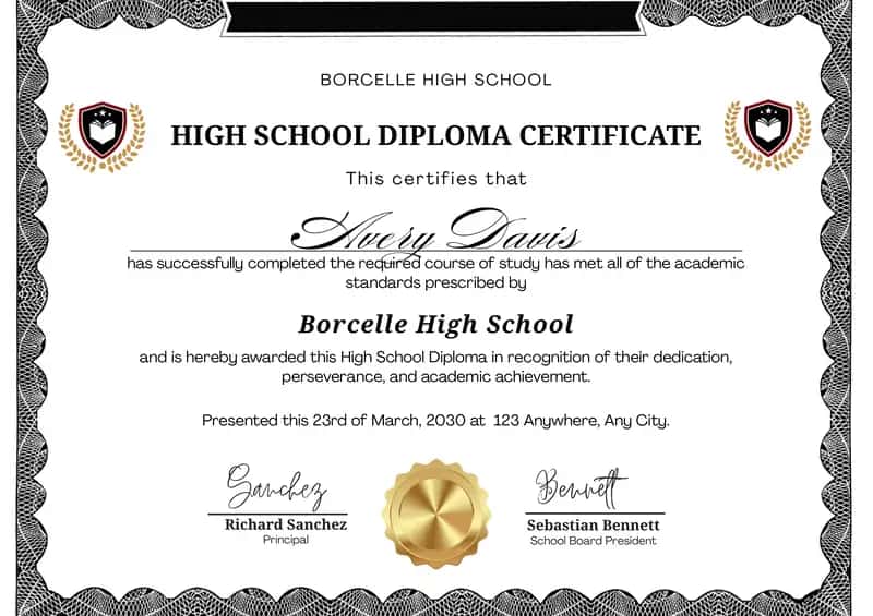 High School Diploma Certificate 1