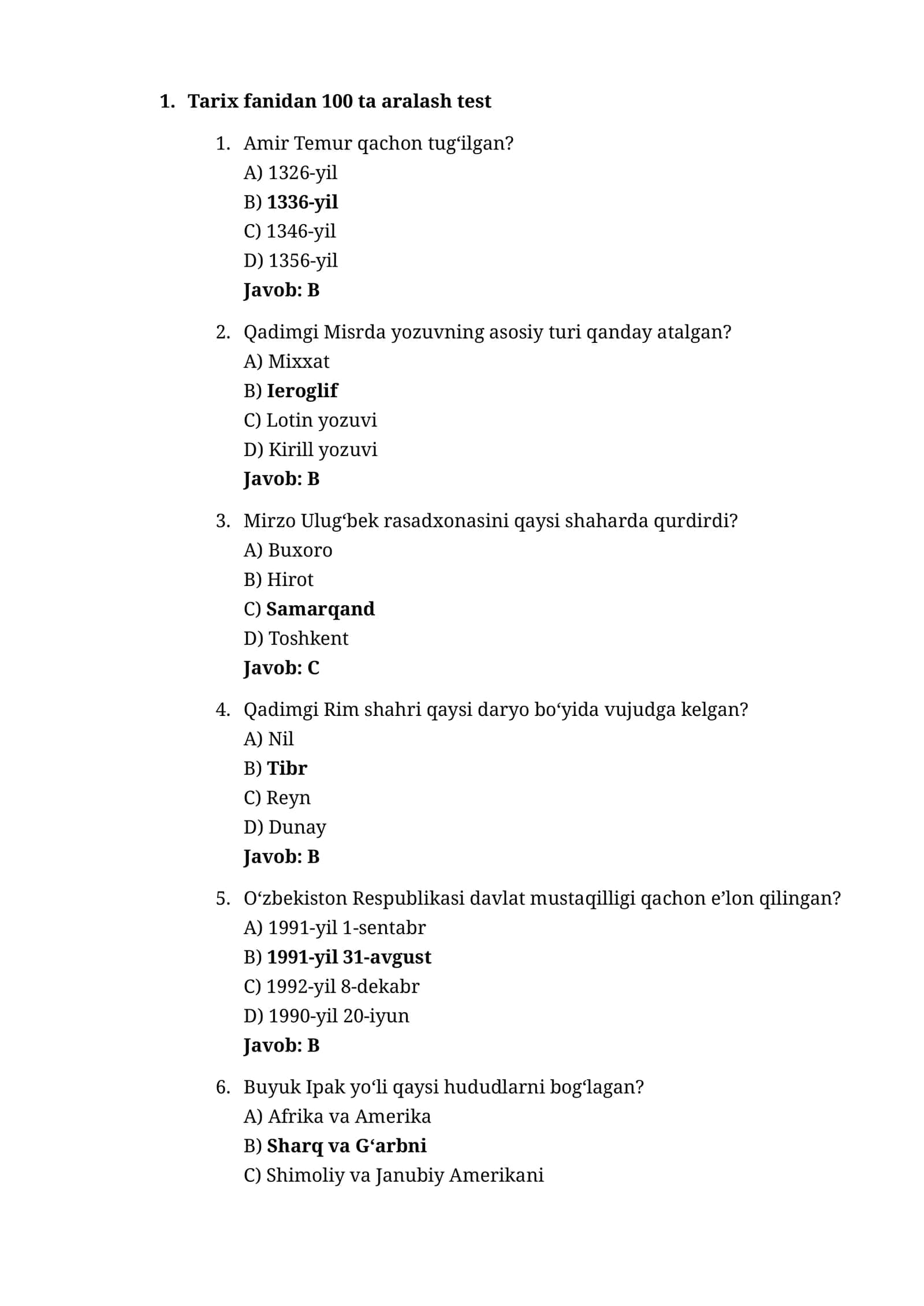 100 ta Aralash Test 1