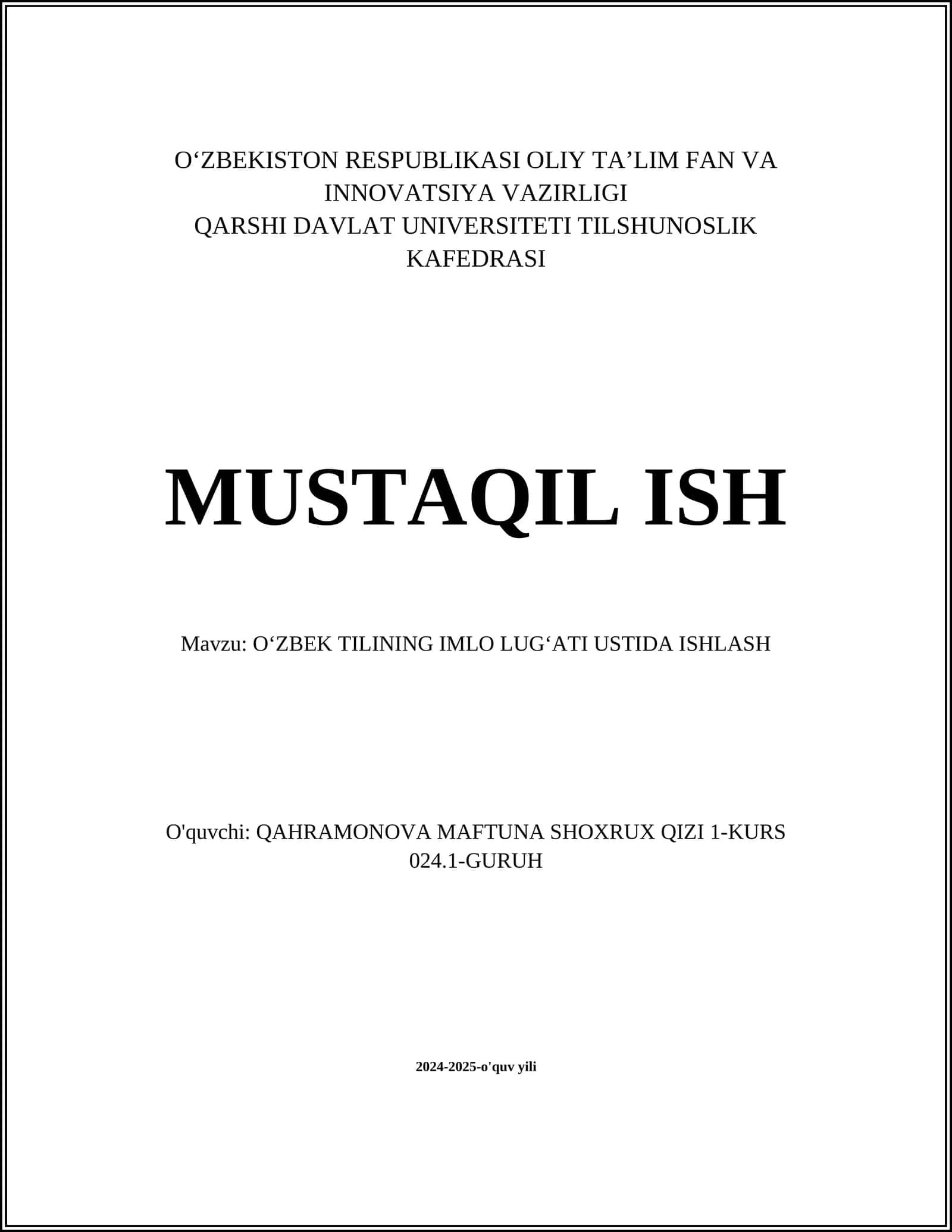 OʻZBEK TILINING IMLO LUGʻATI USTIDA ISHLASH 1