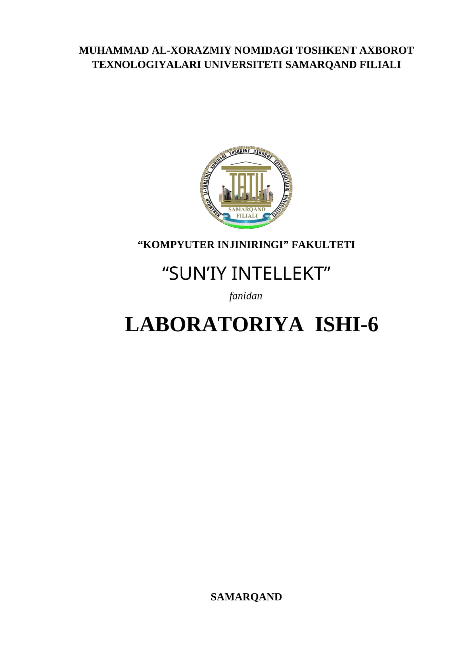 “SUN’IY INTELLEKT”  fanidan   LABORATORIYA  ISHI-6 1