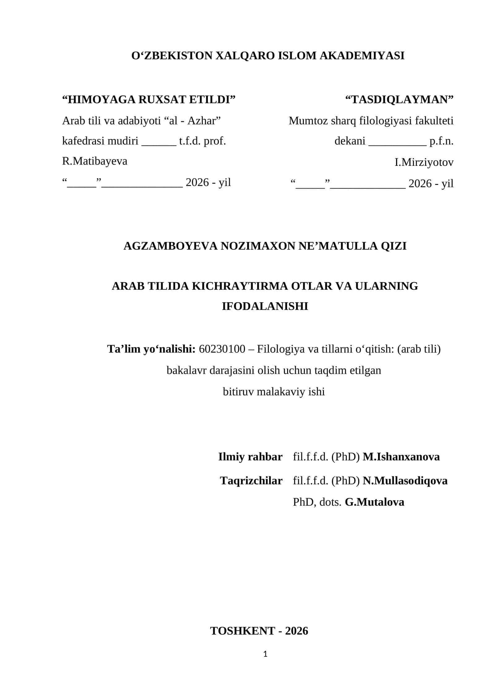 BMI ARAB TILIDA KICHRAYTIRMA OTLAR VA ULARNING IFODALANISHI. 1