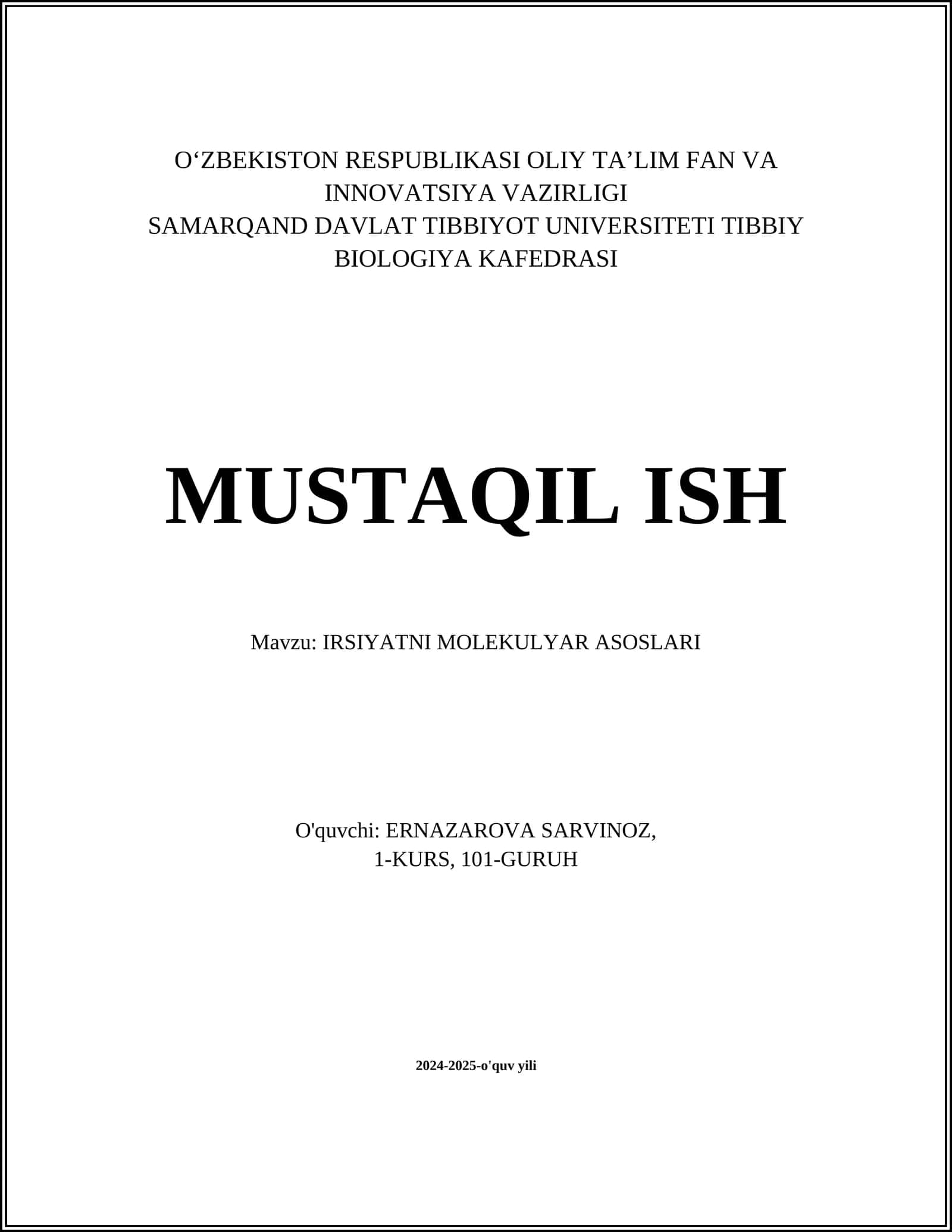 IRSIYATNI MOLEKULYAR ASOSLARI 1