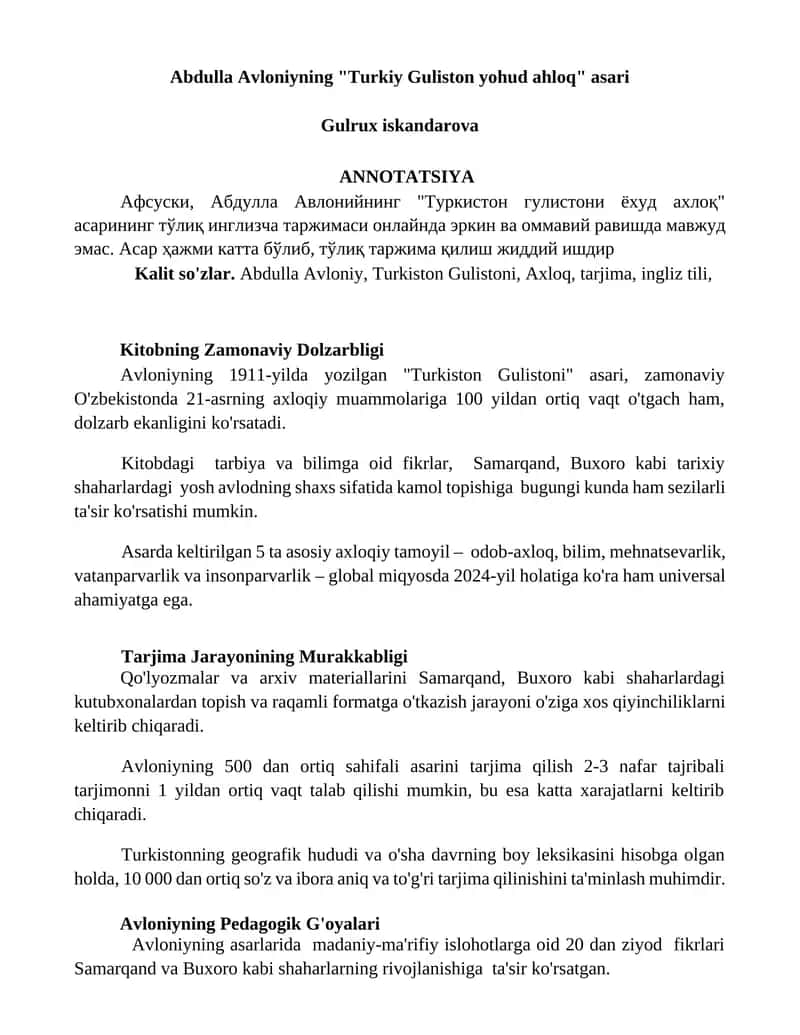 "Turkiston Gulistoni yohud ahloq" 1