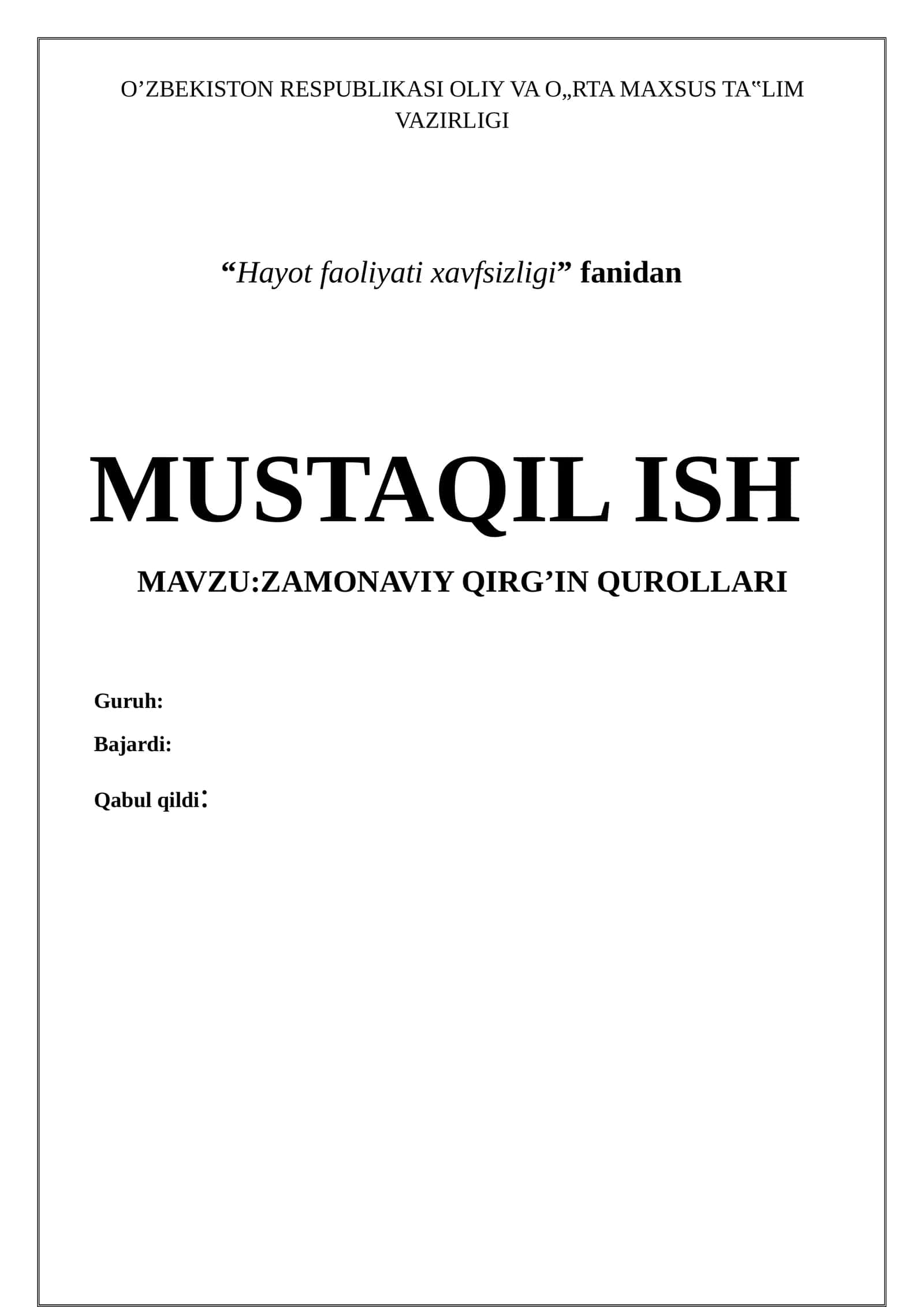 Zamonaviy Qirg'in Qurollari 1