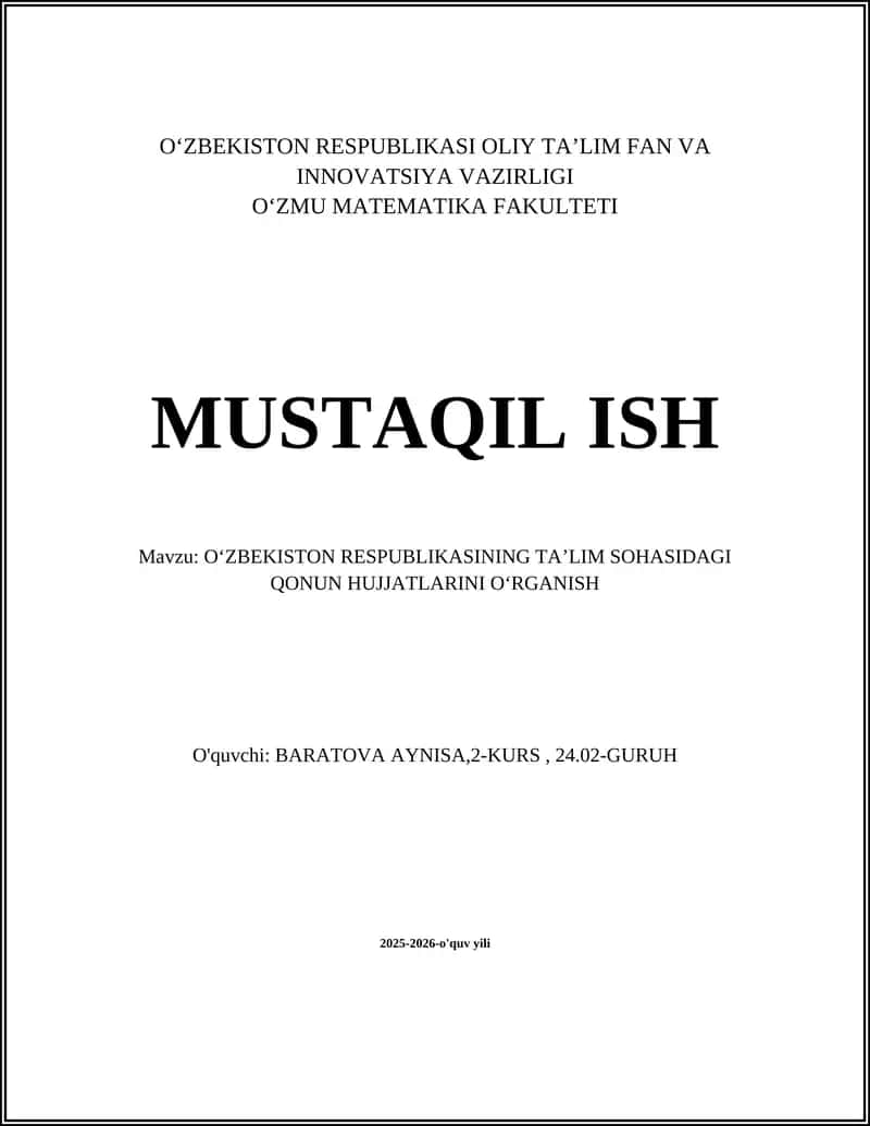 Oʻzbekiston Respublikasining Taʼlim Sohasidagi Qonun Hujjatlari 1