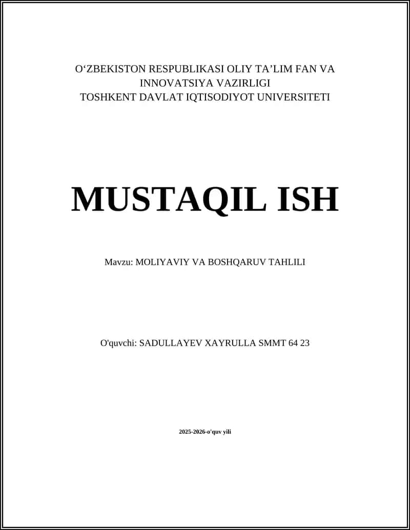 Moliyaviy va boshqaruv tahlili 1