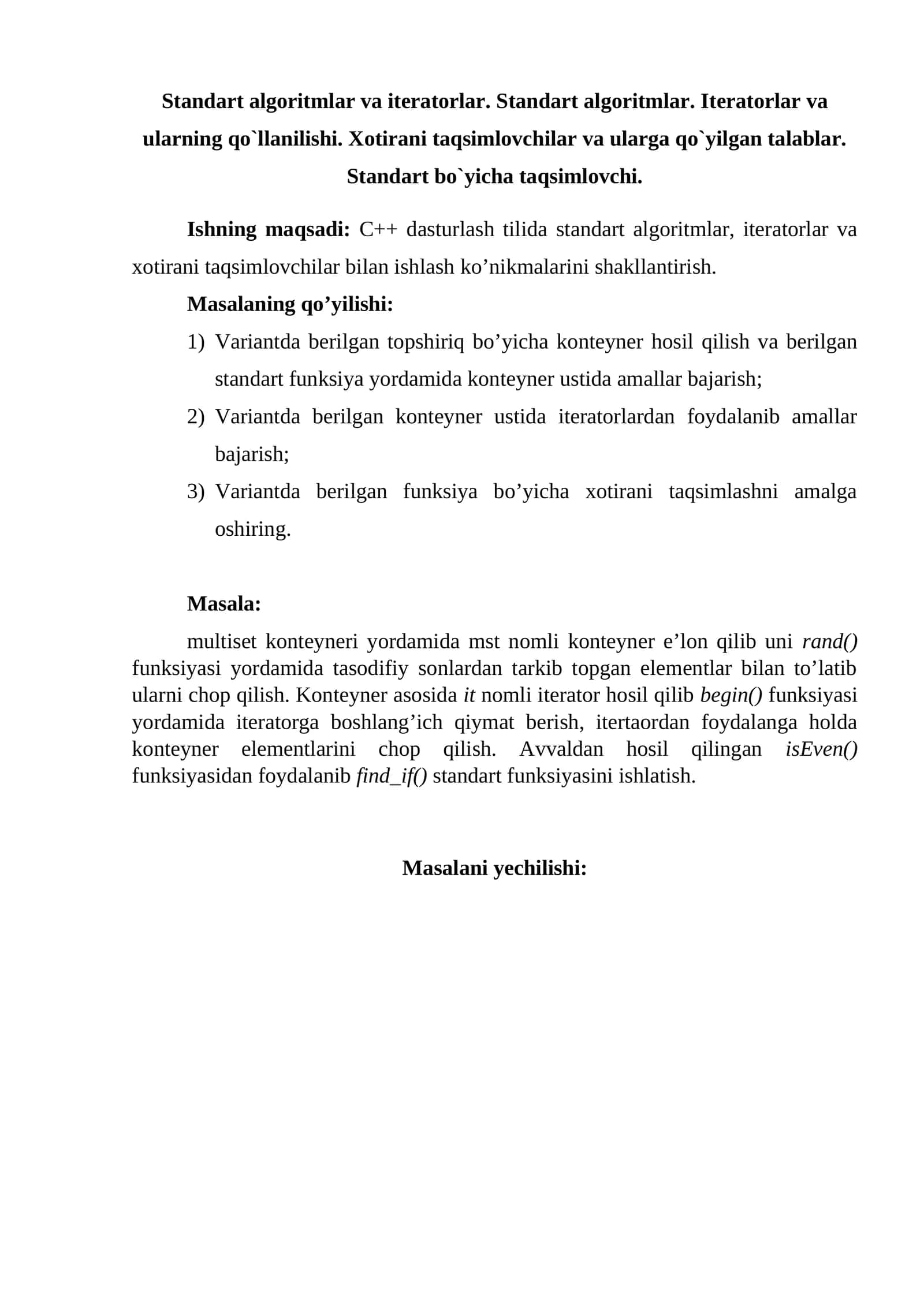 Standart algoritmlar va iteratorlar 1