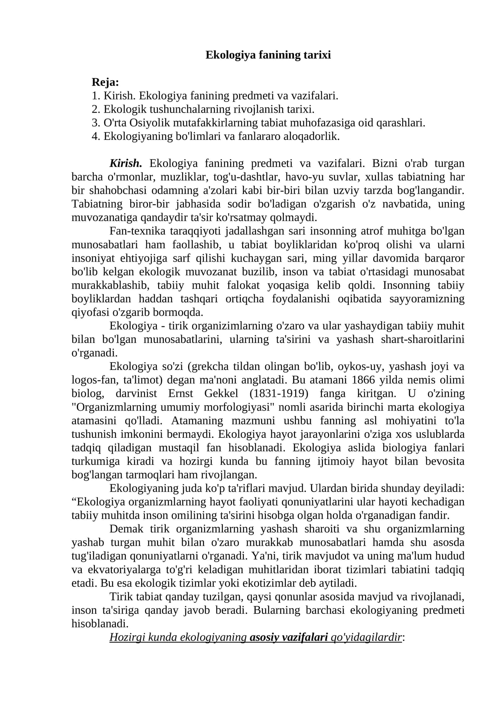 Ekologiya fanining tarixi 1