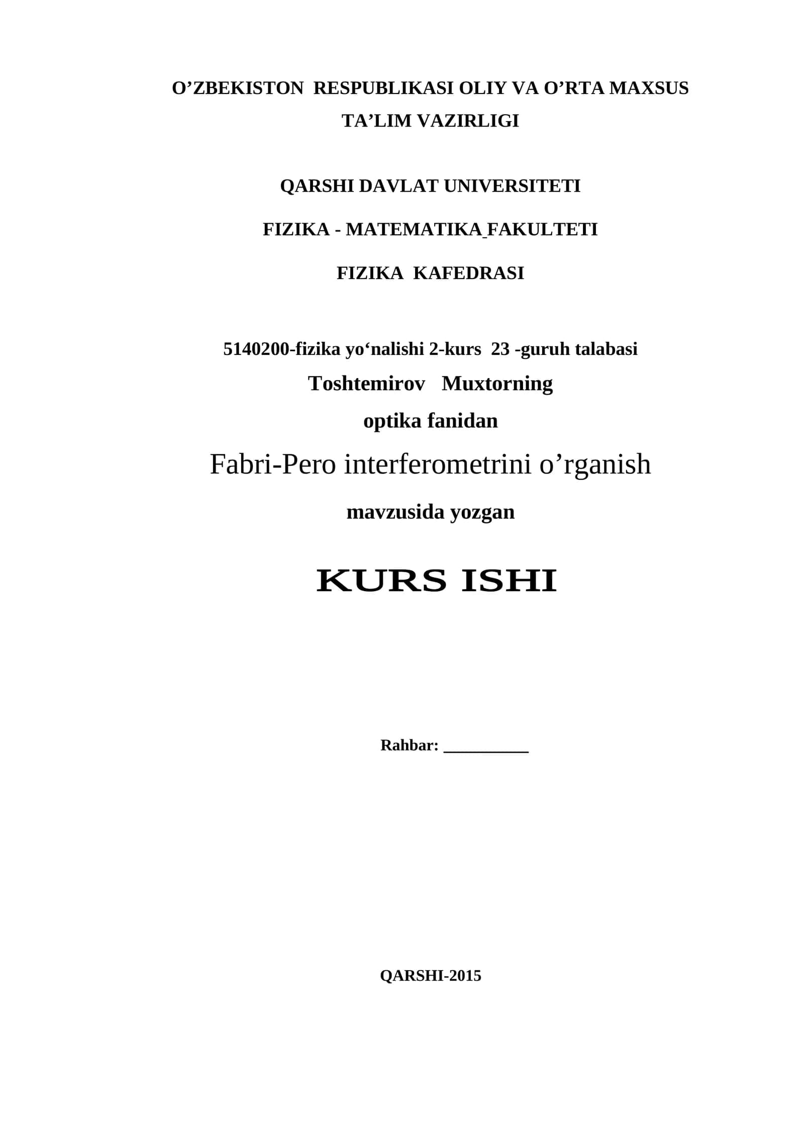 Fabri-Pero interferometrini o’rganish 1