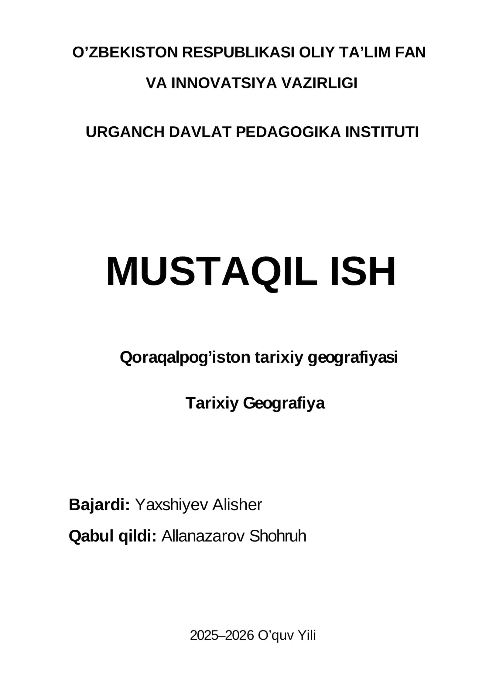 Qoraqalpog’iston tarixiy geografiyasi 1