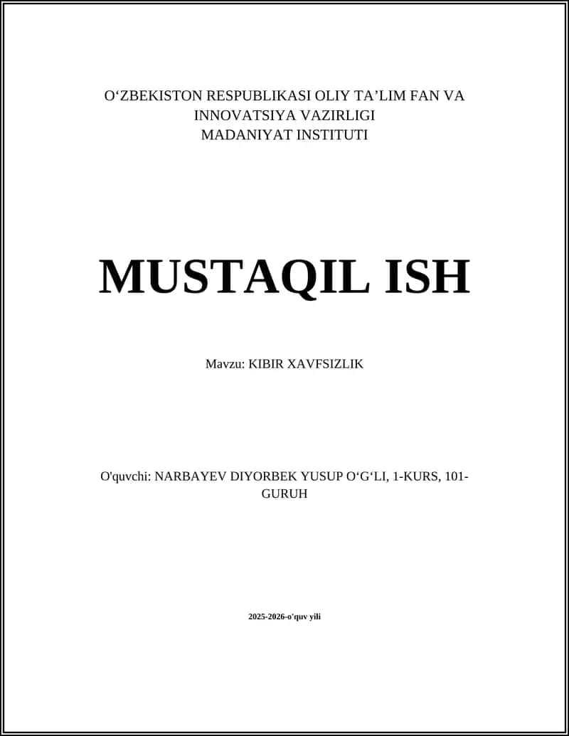 KIBIR XAVFSIZLIK 1
