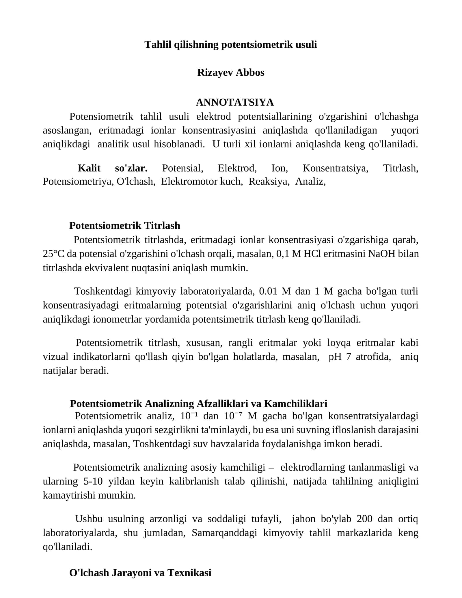 Potentsiometrik Titrlash 1