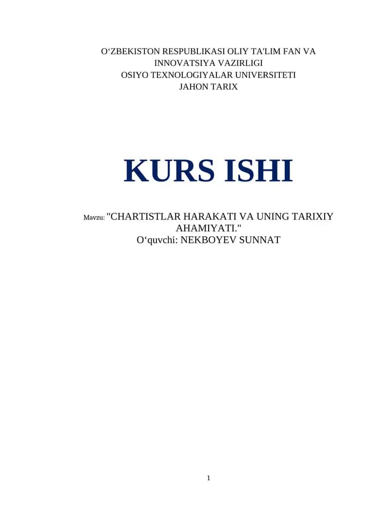 "CHARTISTLAR HARAKATI VA UNING TARIXIY AHAMIYATI." 1