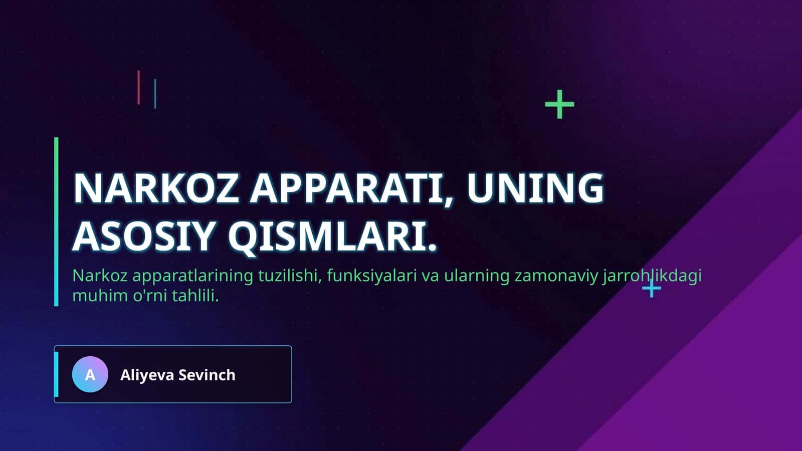 Narkoz apparati, uning asosiy qismlari. 1