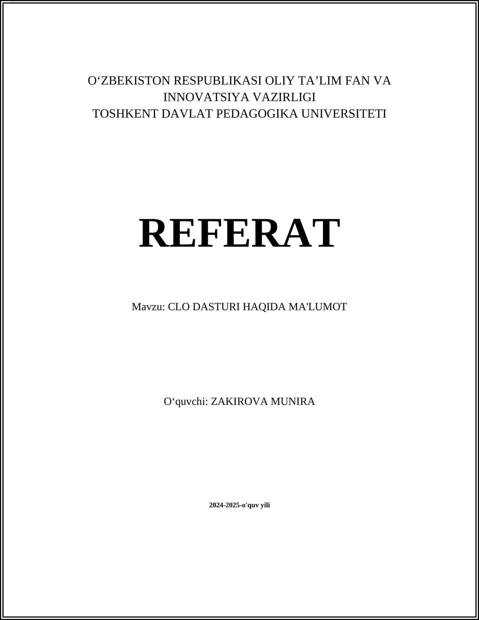 CLO DASTURI HAQIDA MA'LUMOT 1