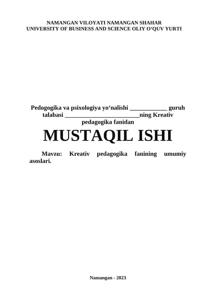 Kreativ pedagogika fanining umumiy asoslari