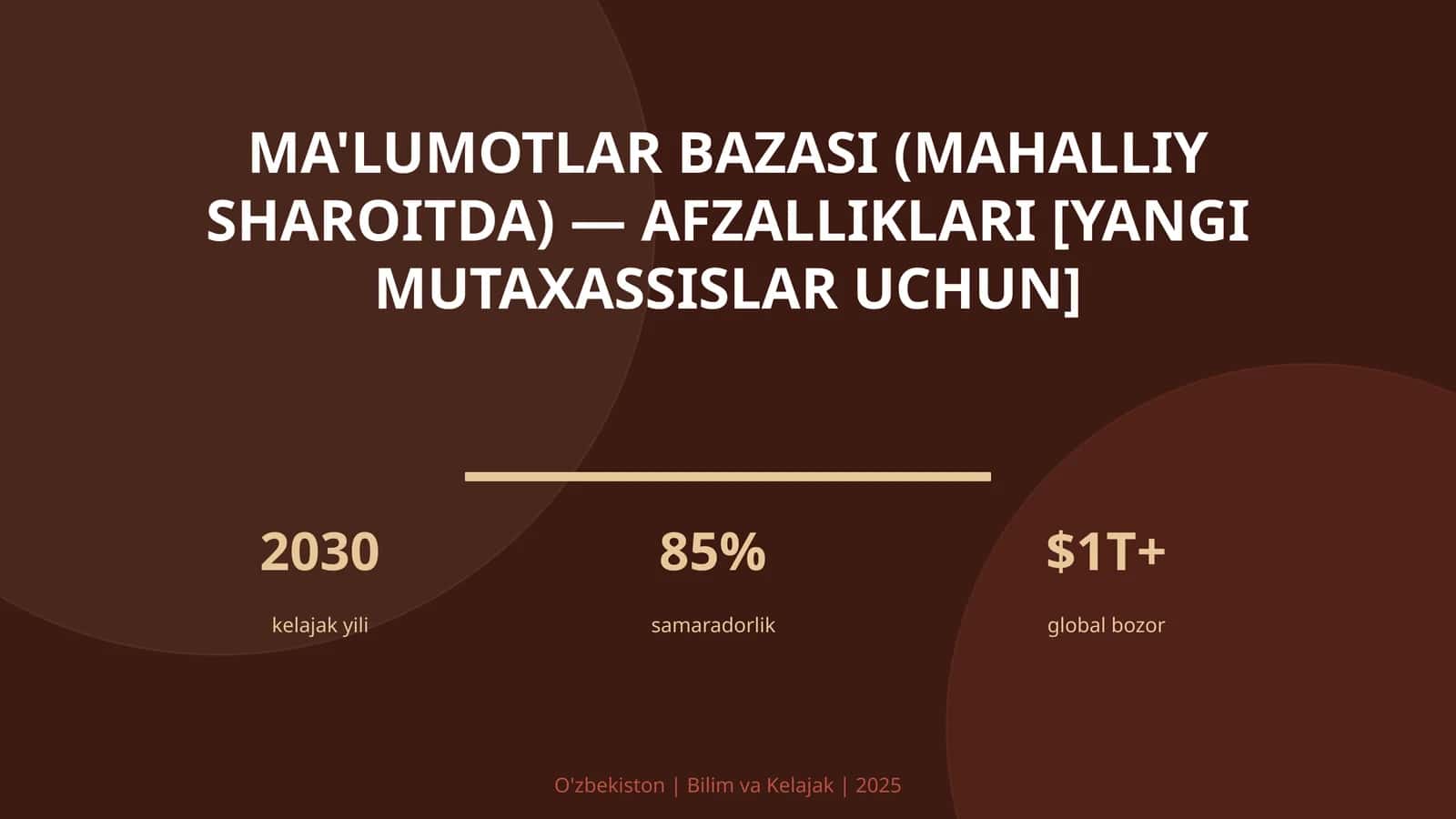 MA'LUMOTLAR BAZASI (MAHALLIY SHAROITDA) — AFZALLIKLARI [YANGI MUTAXASSISLAR UCHUN] 1