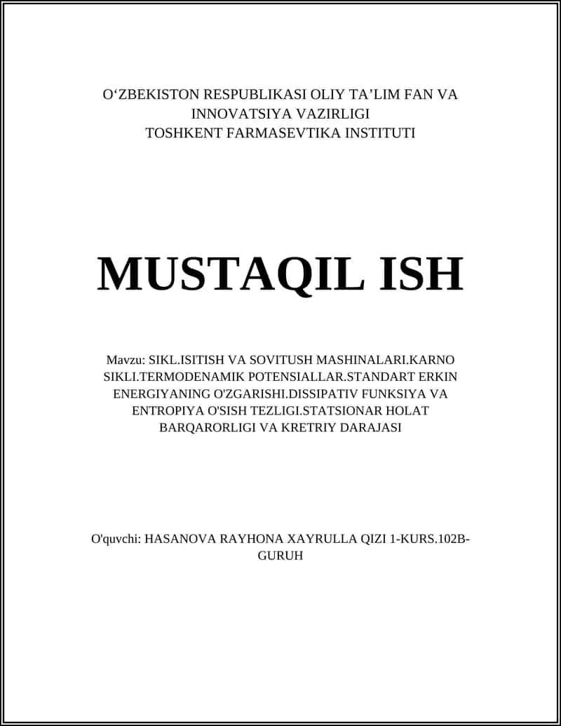 Karno Sikli va Isitish Mashinalari 1