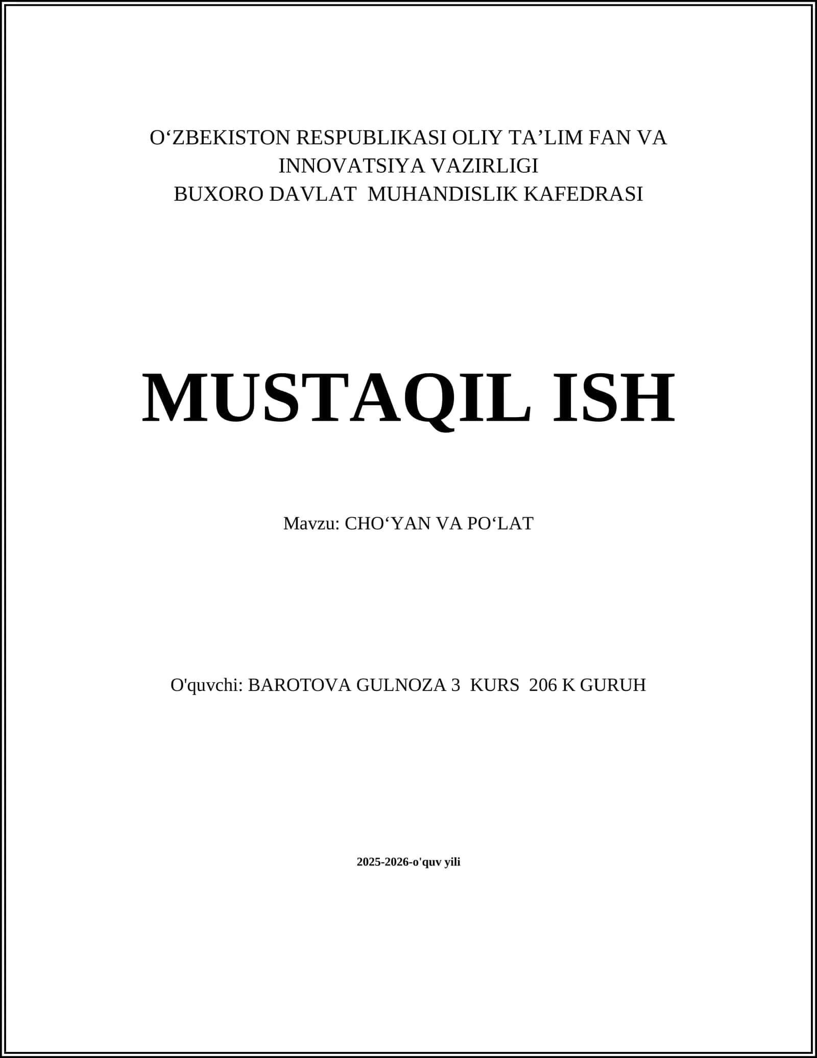 CHOʻYAN VA POʻLAT 1