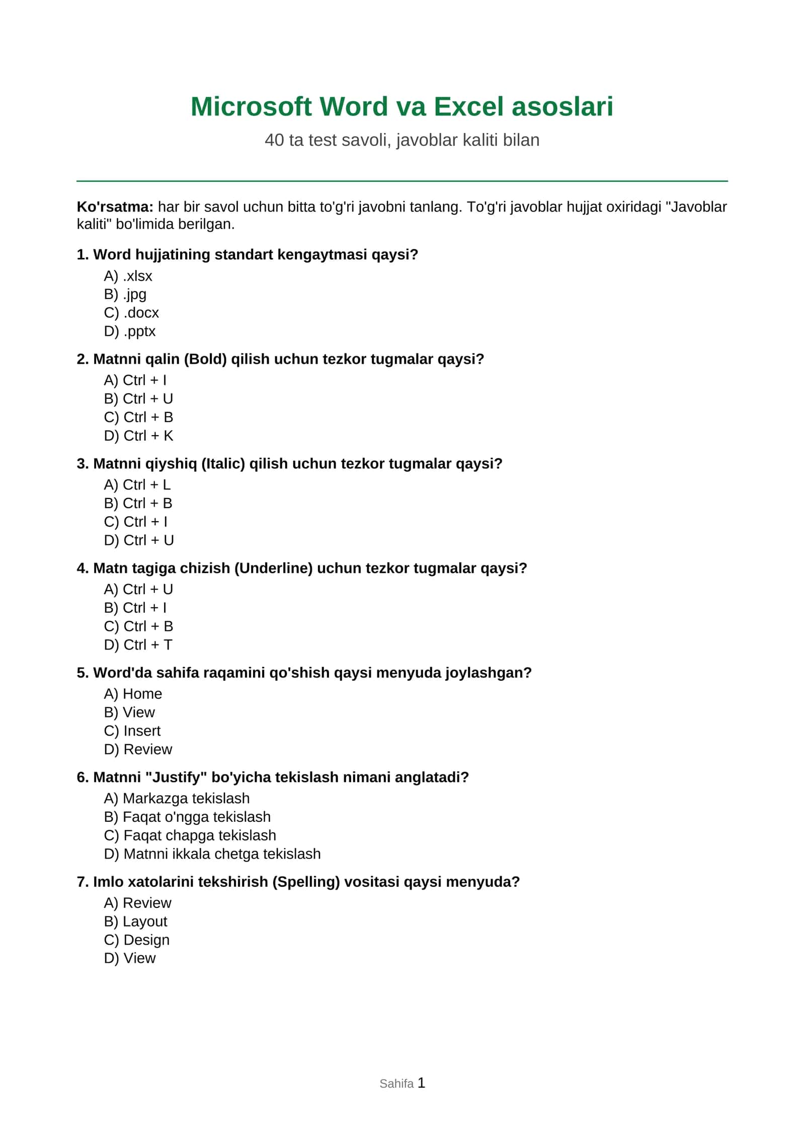 Microsoft Word va Excel asoslari 1