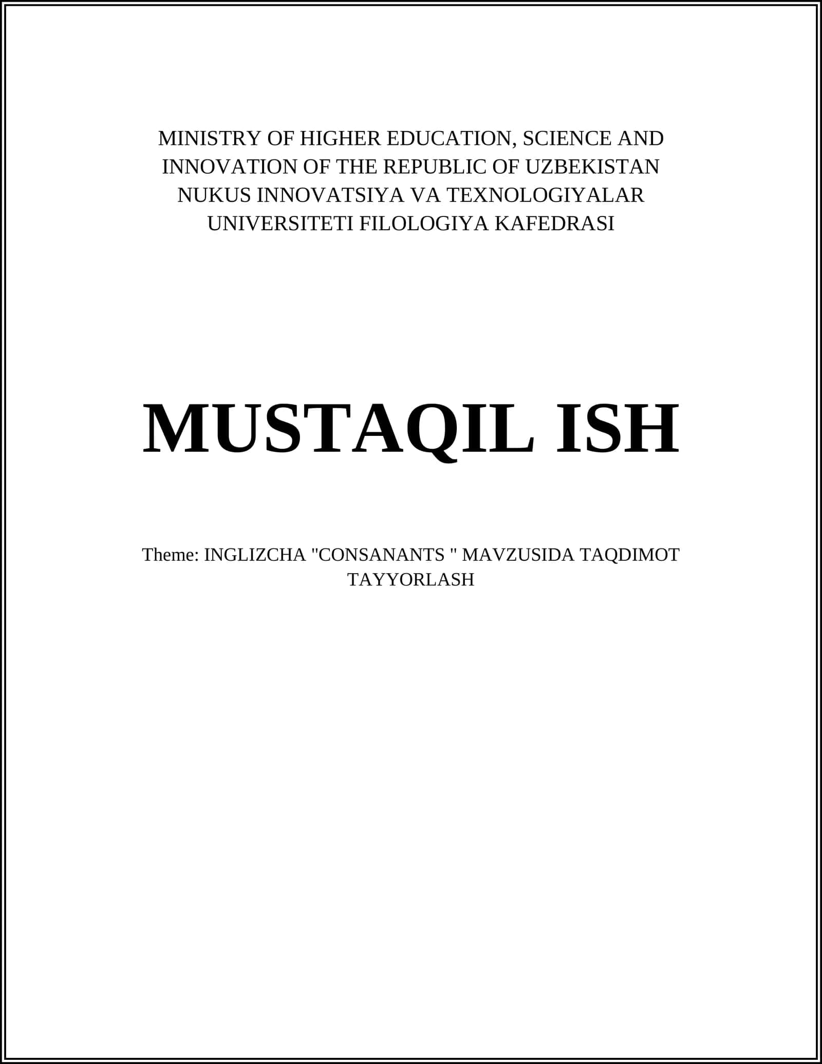 INGLIZCHA "CONSONANTS" MAVZUSIDA TAQDIMOT TAYYORLASH 1