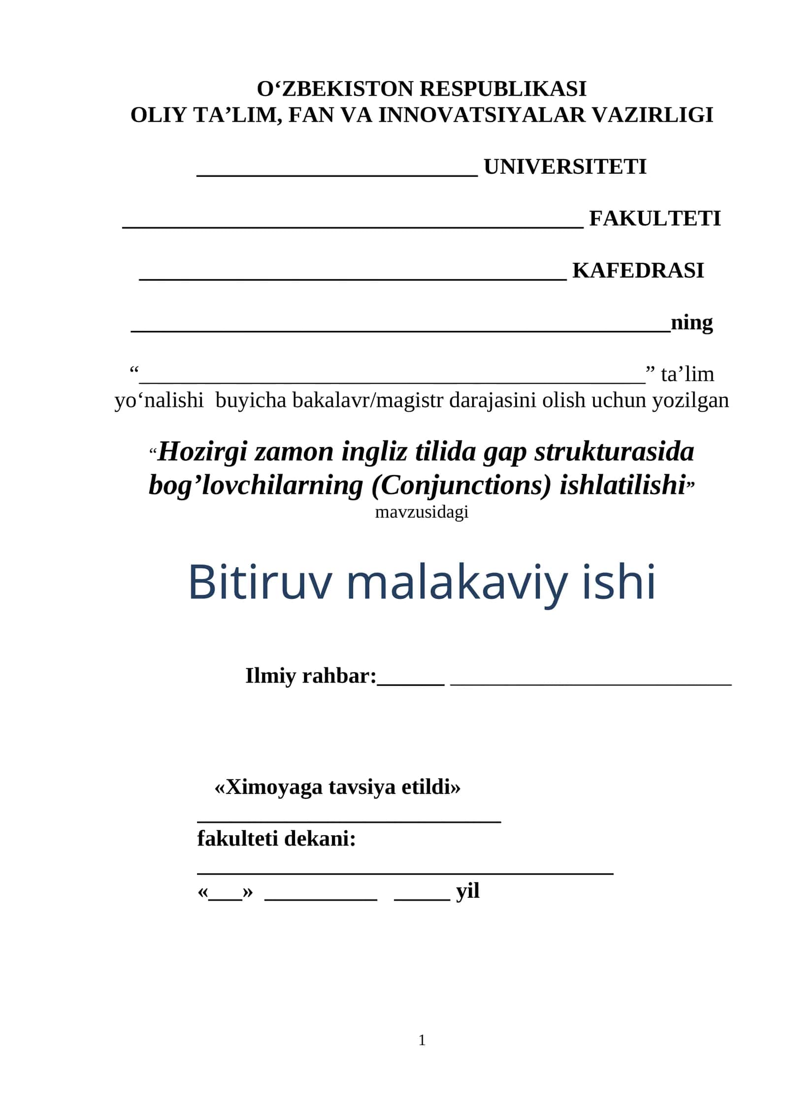 Hozirgi zamon ingliz tilida gap strukturasida bog’lovchilarning (Conjunctions) ishlatilishi 1