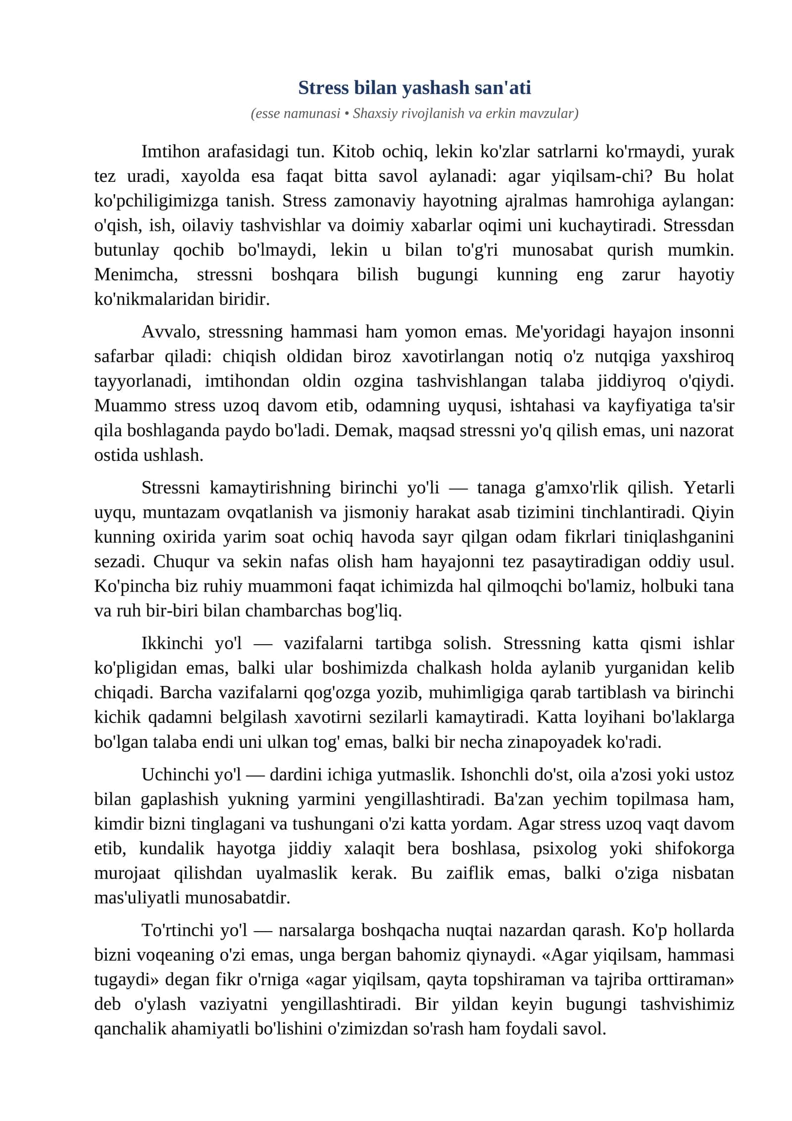 Esse Stress bilan yashash sanati 1