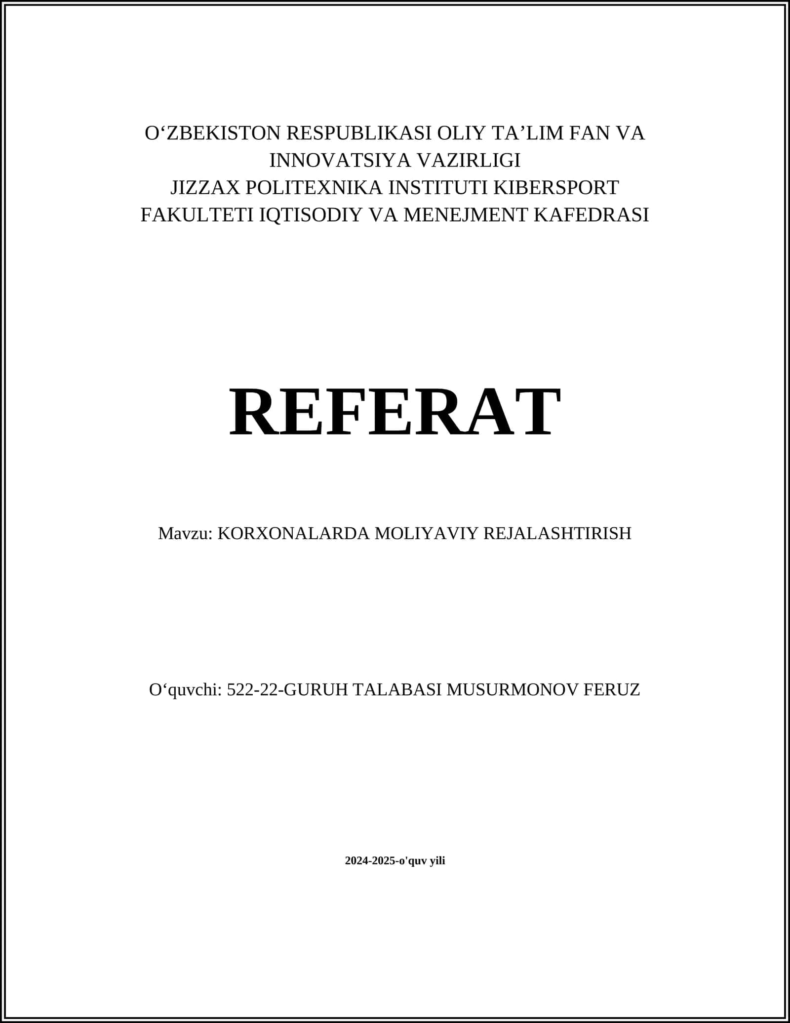 KORXONALARDA MOLIYAVIY REJALASHTIRISH 1