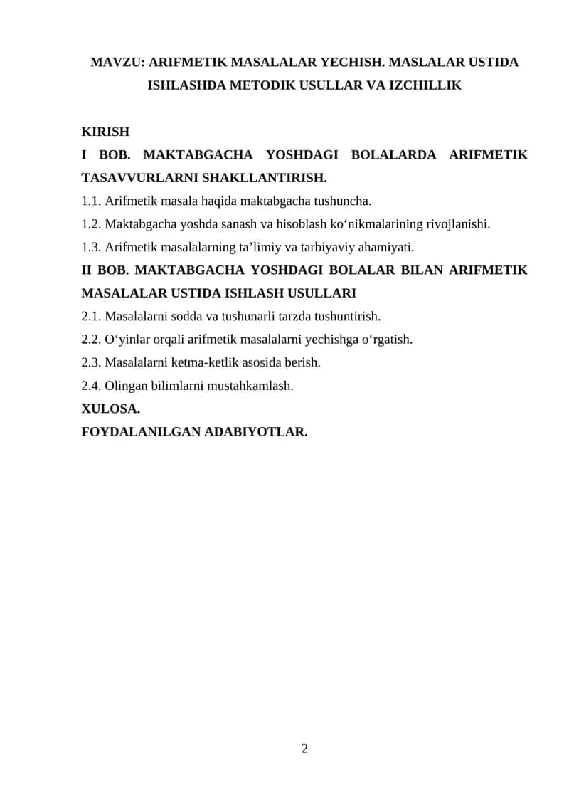 ARIFMETIK MASALALAR YECHISH 1