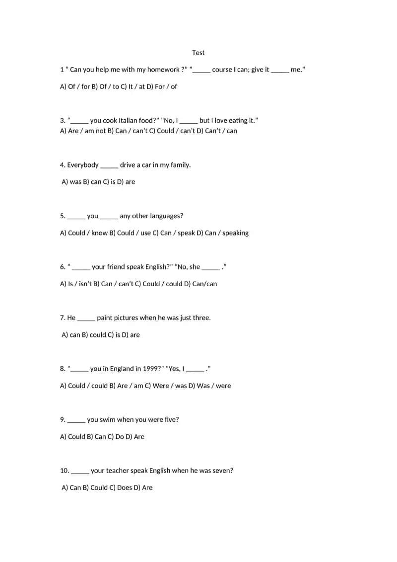 English Language Test 1