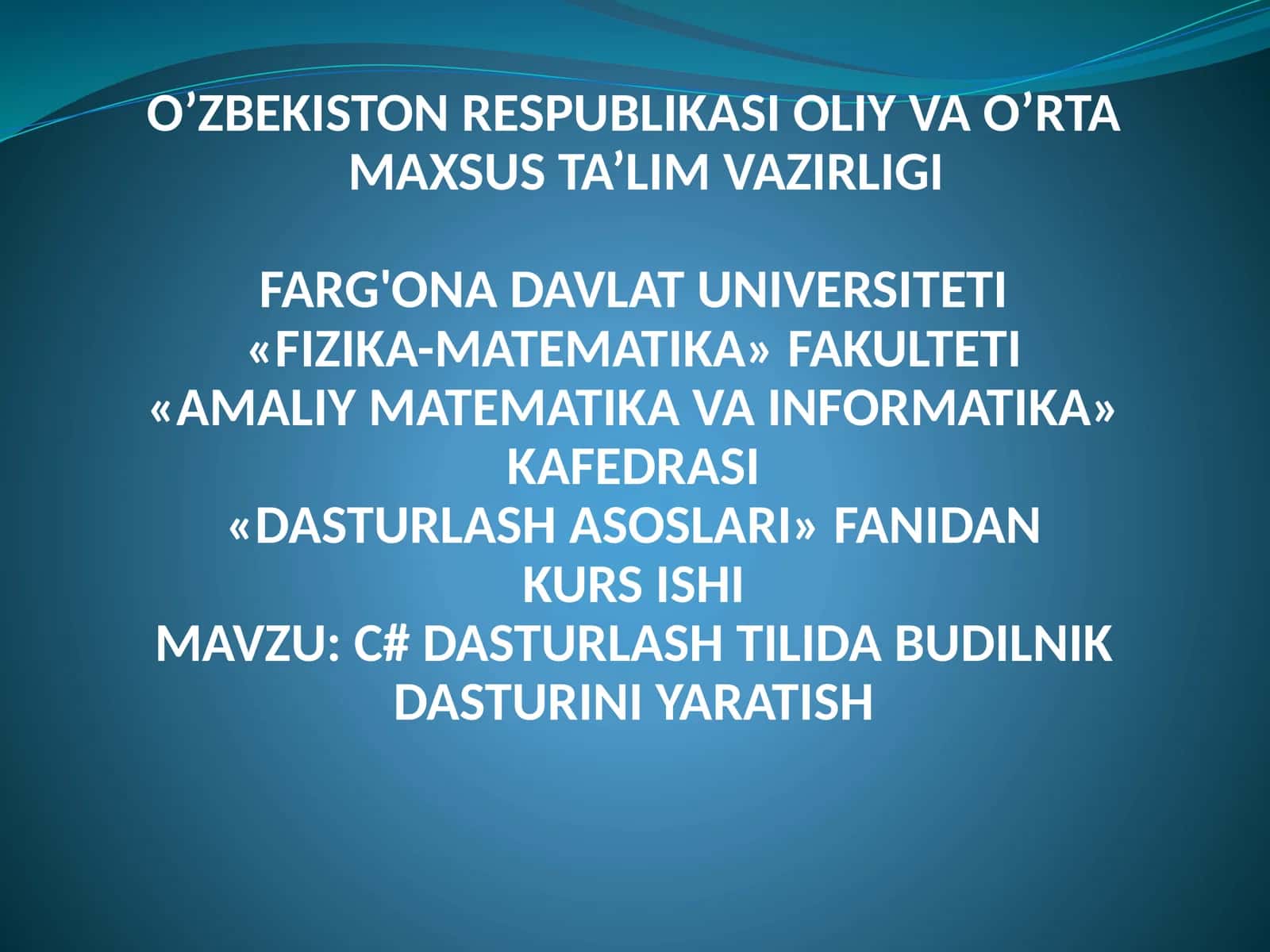 C# DASTURLASH TILIDA BUDILNIK DASTURINI YARATISH 1