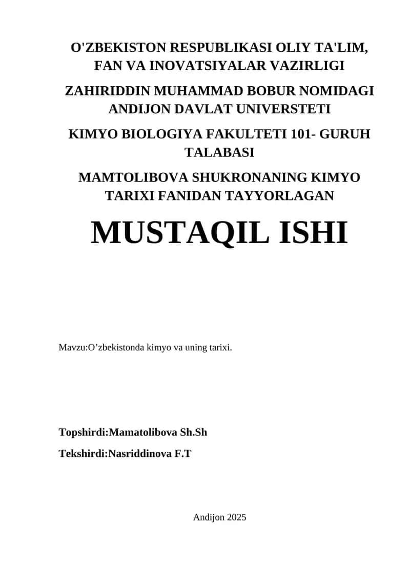 O'zbekistonda kimyo va uning tarixi 1
