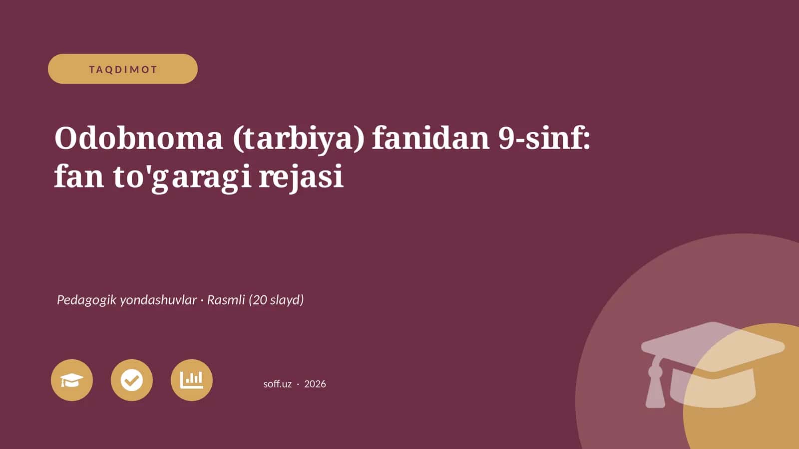 Odobnoma (tarbiya) fanidan 9-sinf: fan to'garagi rejasi 1