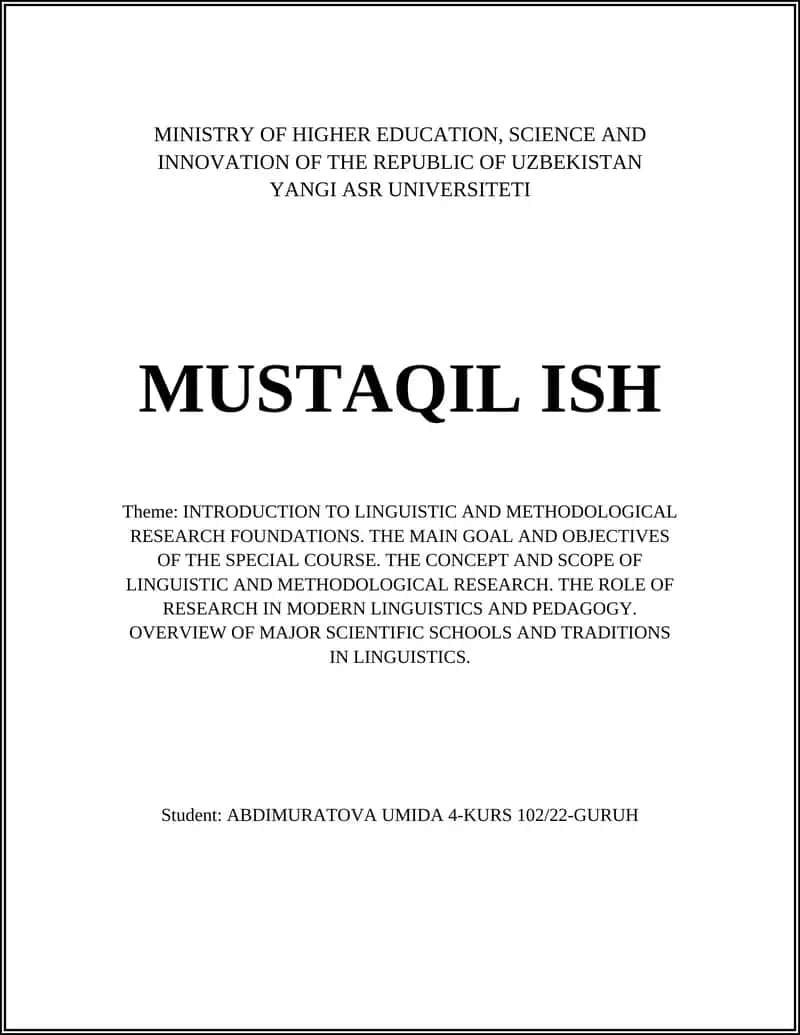 INTRODUCTION TO LINGUISTIC AND METHODOLOGICAL RESEARCH FOUNDATIONS 1